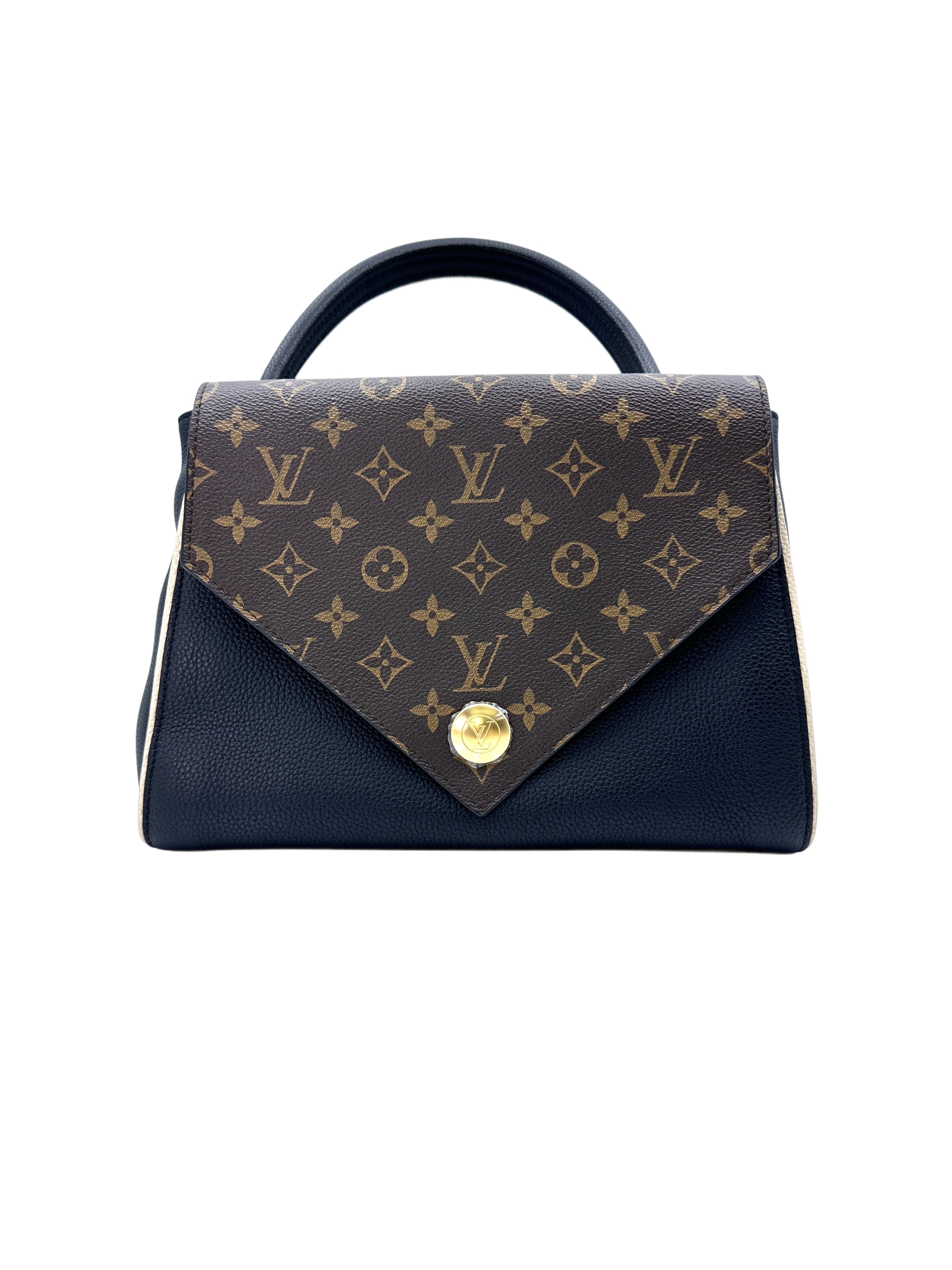 Louis Vuitton Double V Monogram Canvas Black Leather Handle Bag IRIS068
