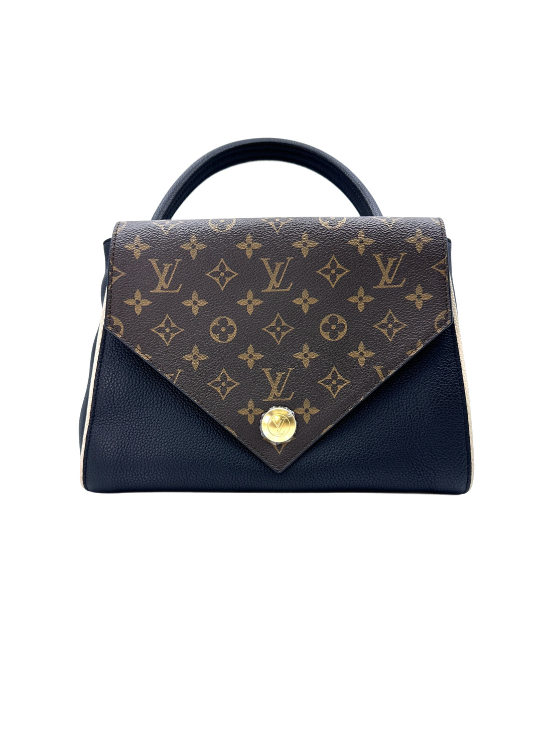 Louis Vuitton Double V Monogram Canvas Black Leather Handle Bag IRIS068