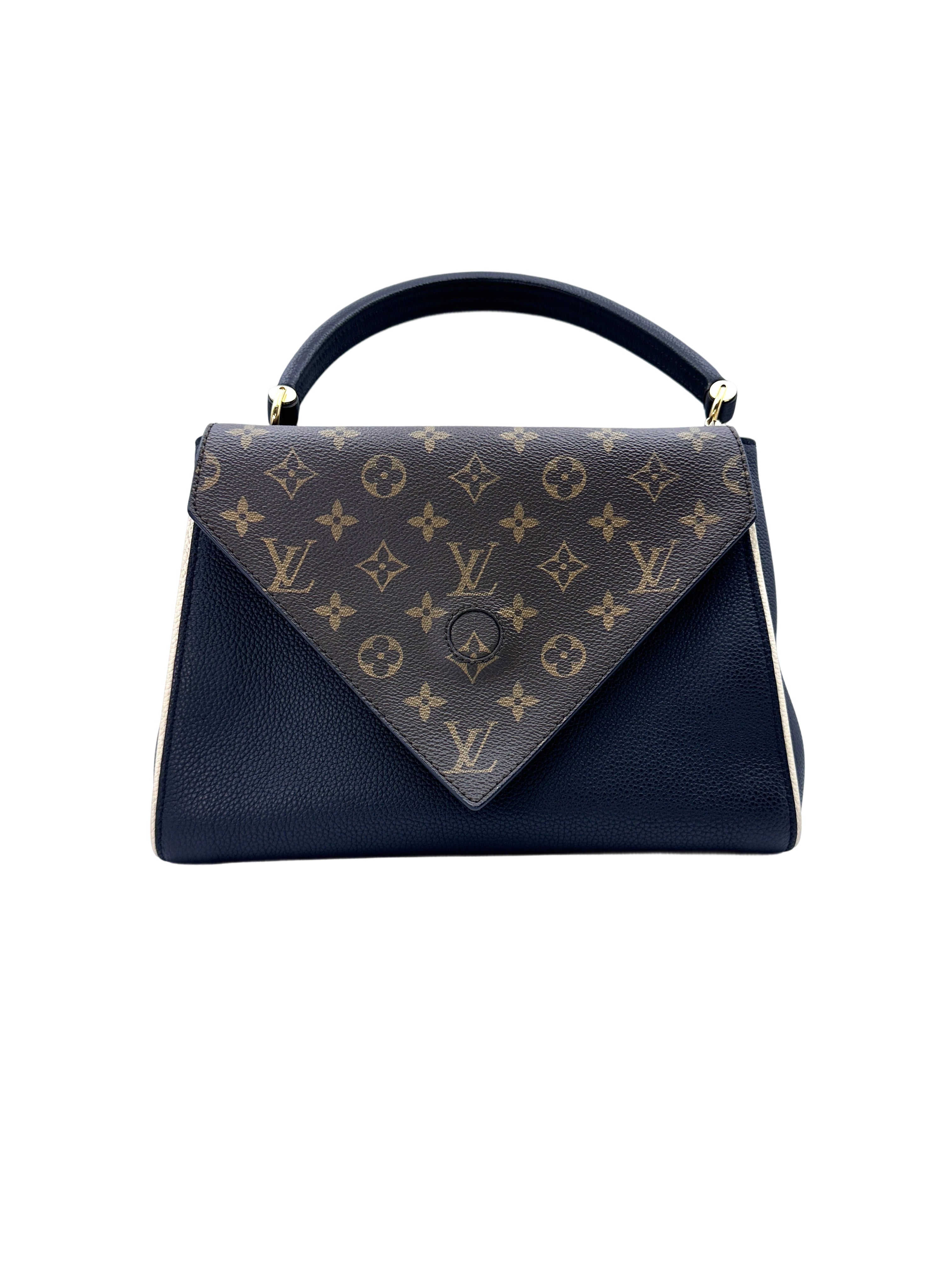 Louis Vuitton Double V Monogram Canvas Black Leather Handle Bag IRIS068