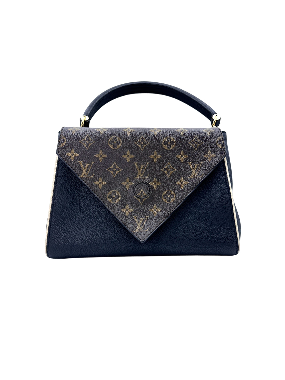 Louis Vuitton Double V Monogram Canvas Black Leather Handle Bag IRIS068