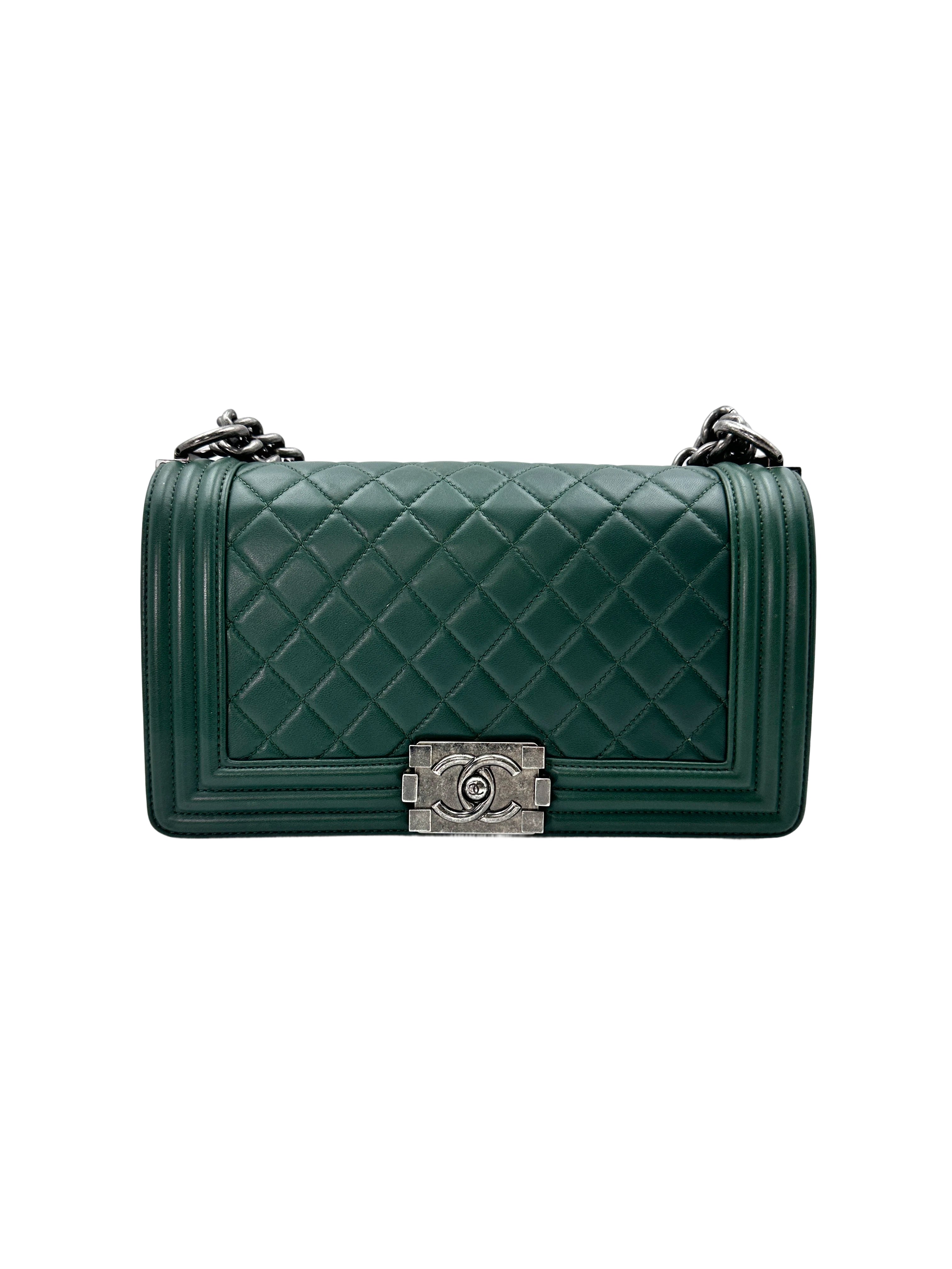 Chanel LeBoy Green Quilted  Leather Flap Bag With Silver Buckle(21***48) CC1519