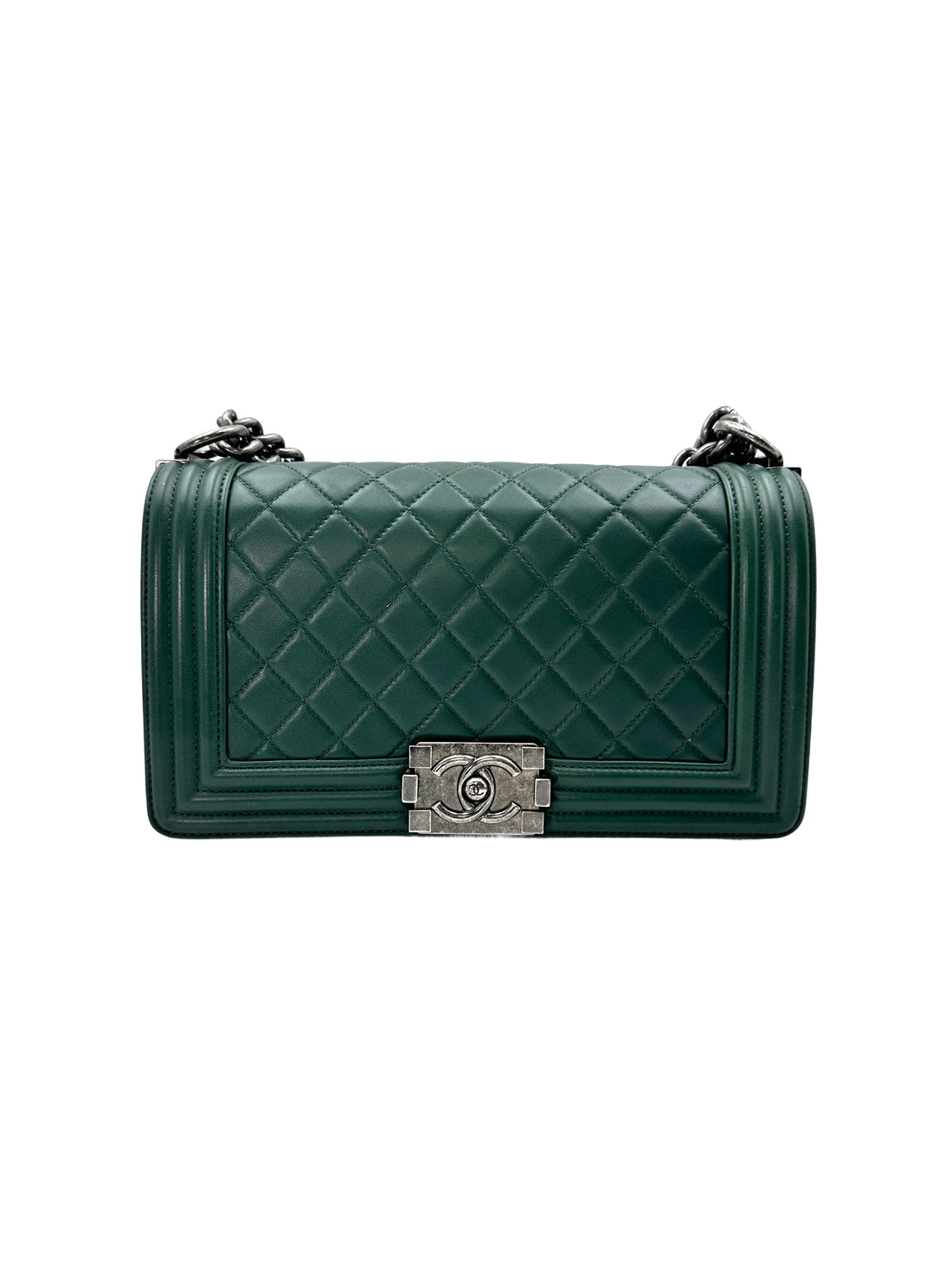 Chanel LeBoy Green Quilted  Leather Flap Bag With Silver Buckle(21***48) CC1519