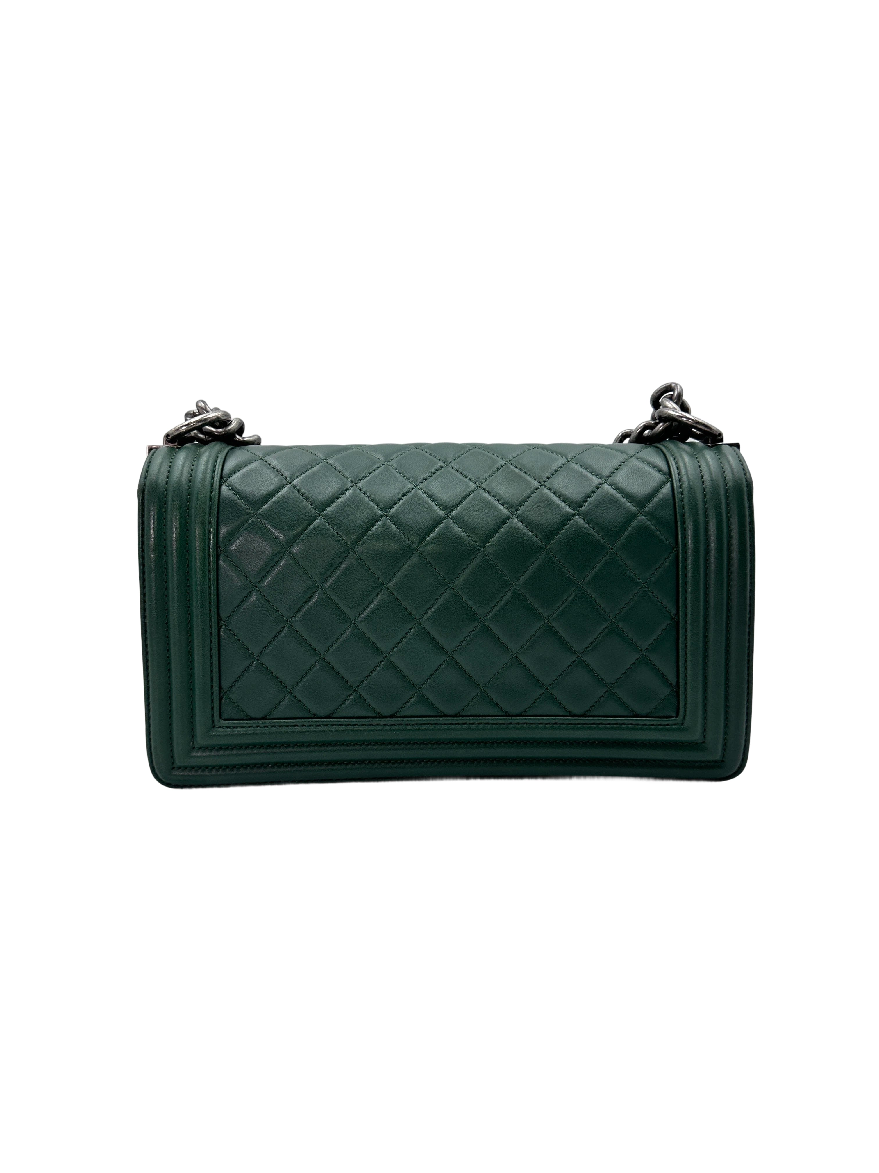 Chanel LeBoy Green Quilted  Leather Flap Bag With Silver Buckle(21***48) CC1519