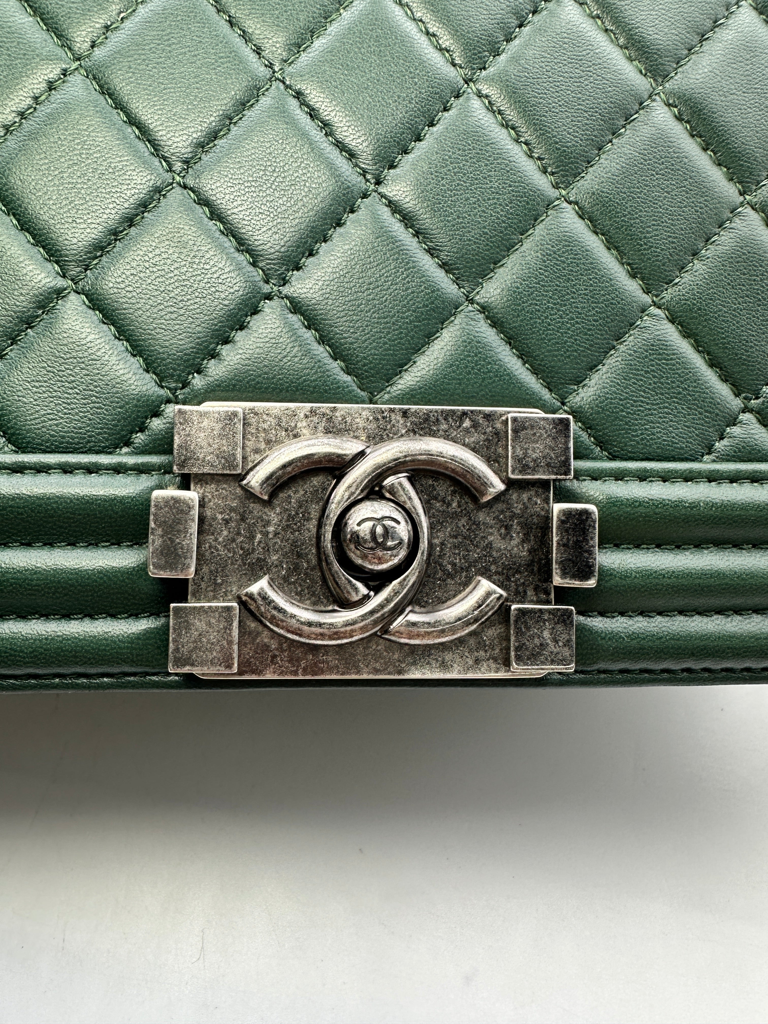 Chanel LeBoy Green Quilted  Leather Flap Bag With Silver Buckle(21***48) CC1519