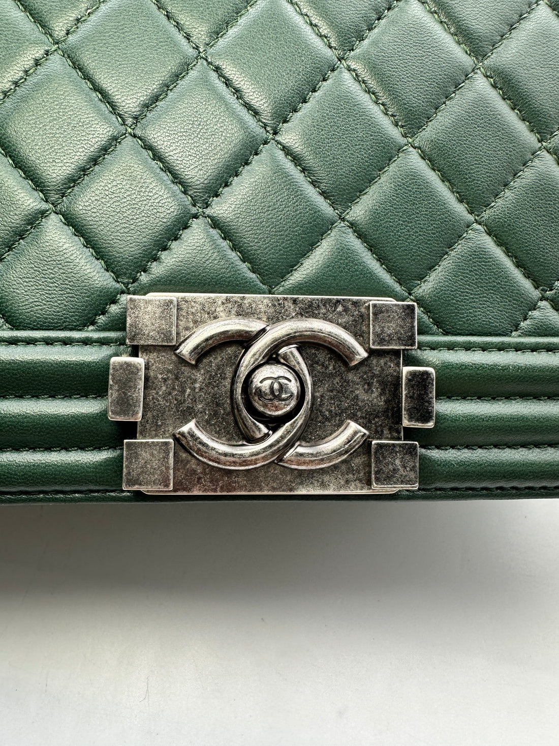 Chanel LeBoy Green Quilted  Leather Flap Bag With Silver Buckle(21***48) CC1519