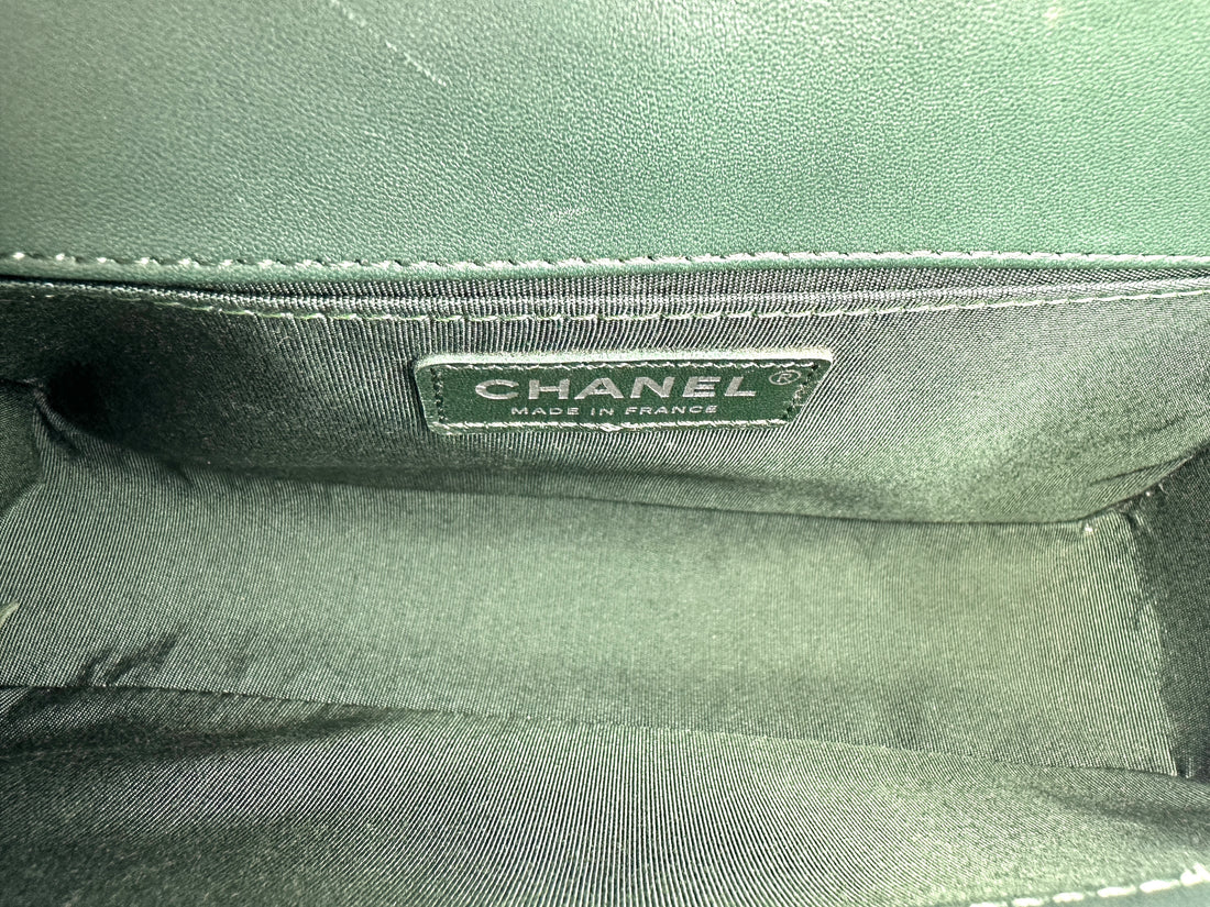 Chanel LeBoy Green Quilted  Leather Flap Bag With Silver Buckle(21***48) CC1519