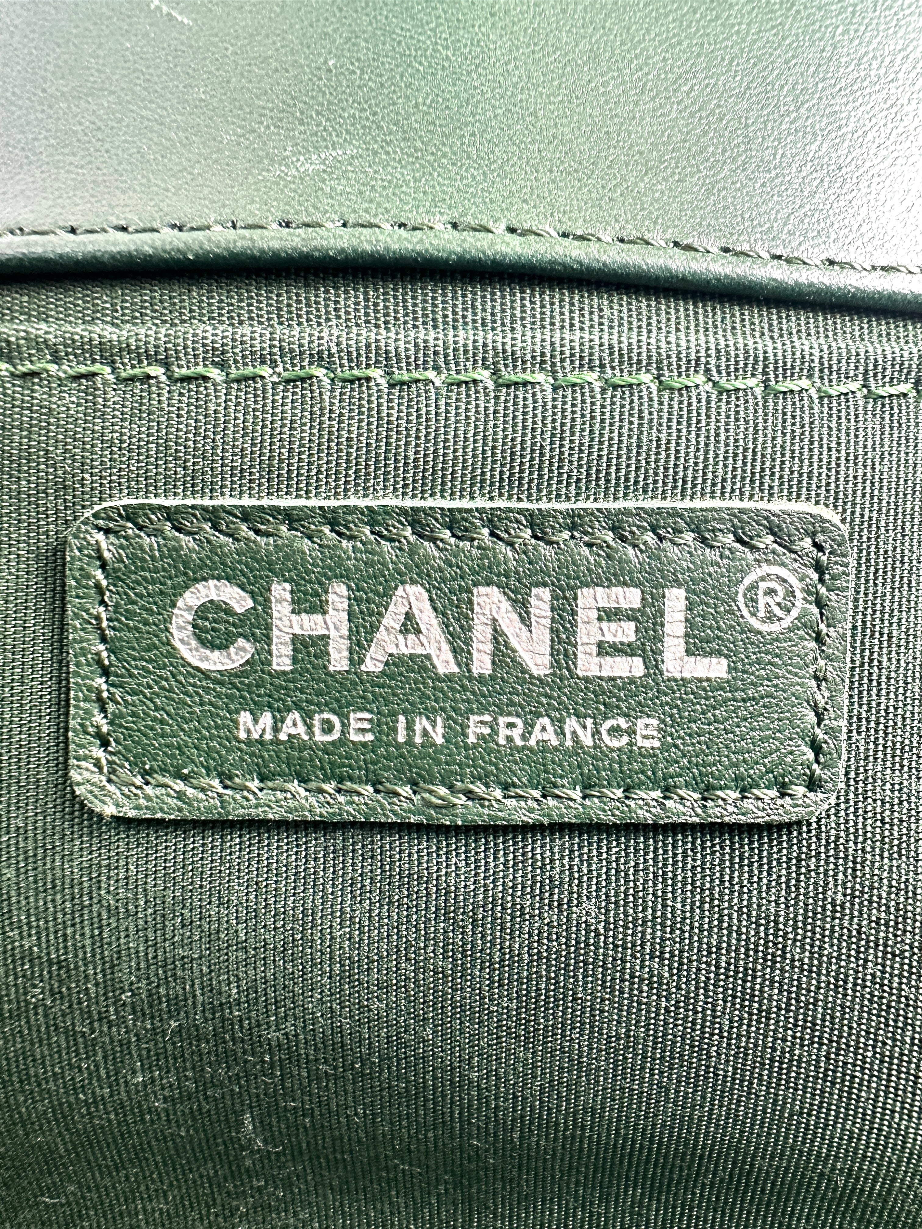 Chanel LeBoy Green Quilted  Leather Flap Bag With Silver Buckle(21***48) CC1519