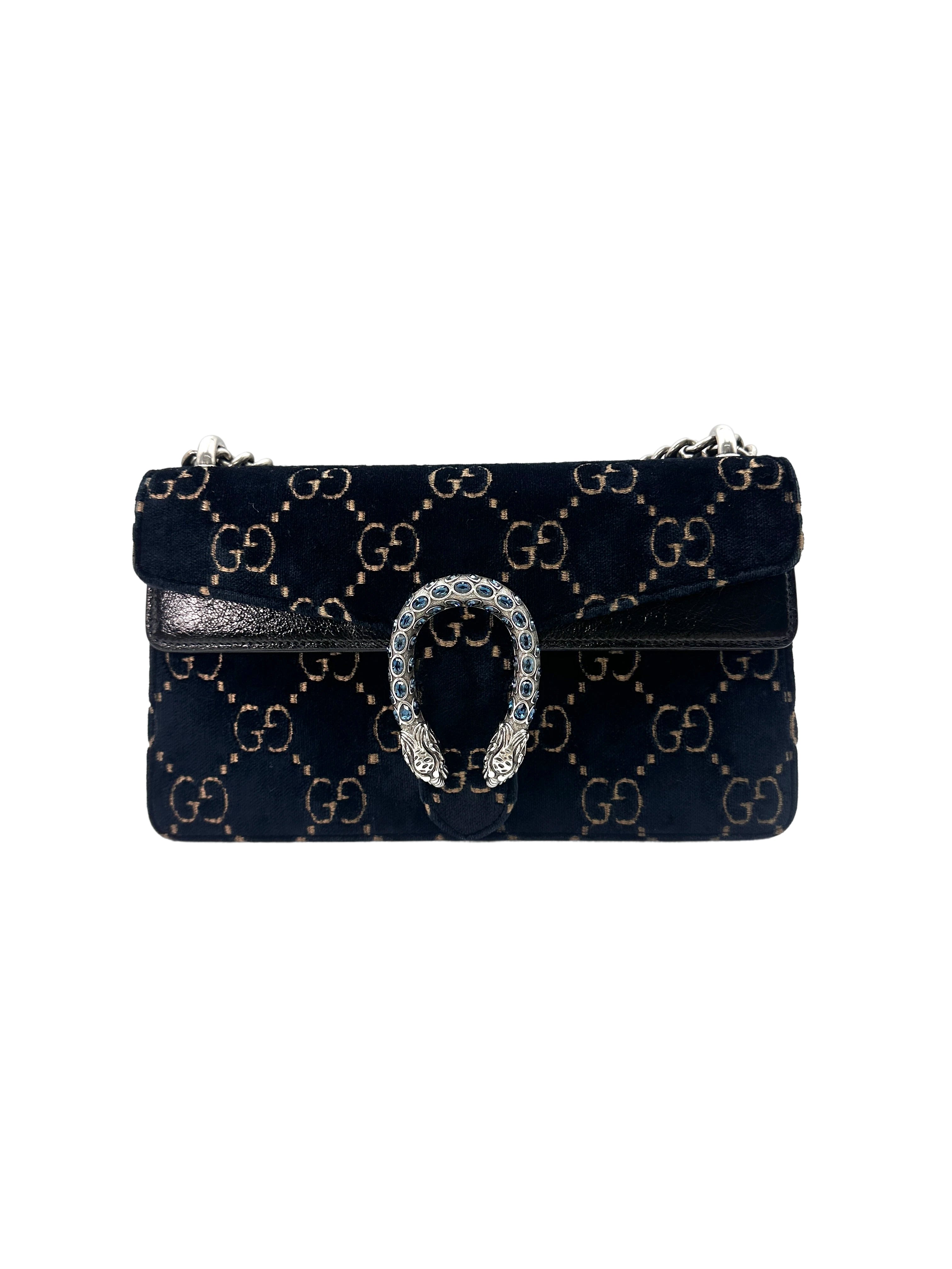 Gucci Dionysus GG Navy Velvet Medium Size Shoulder Bag GG756