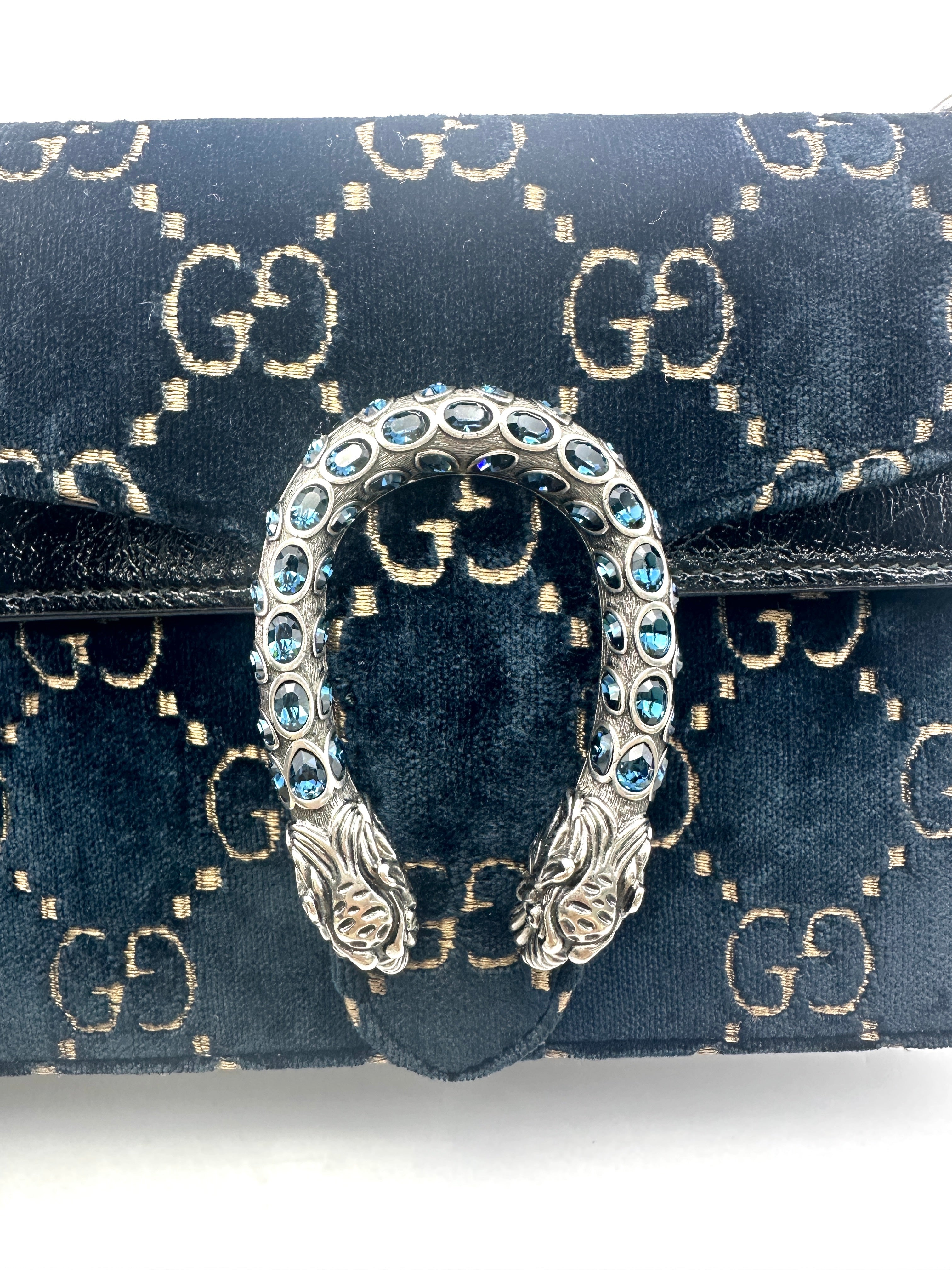 Gucci Dionysus GG Navy Velvet Medium Size Shoulder Bag GG756