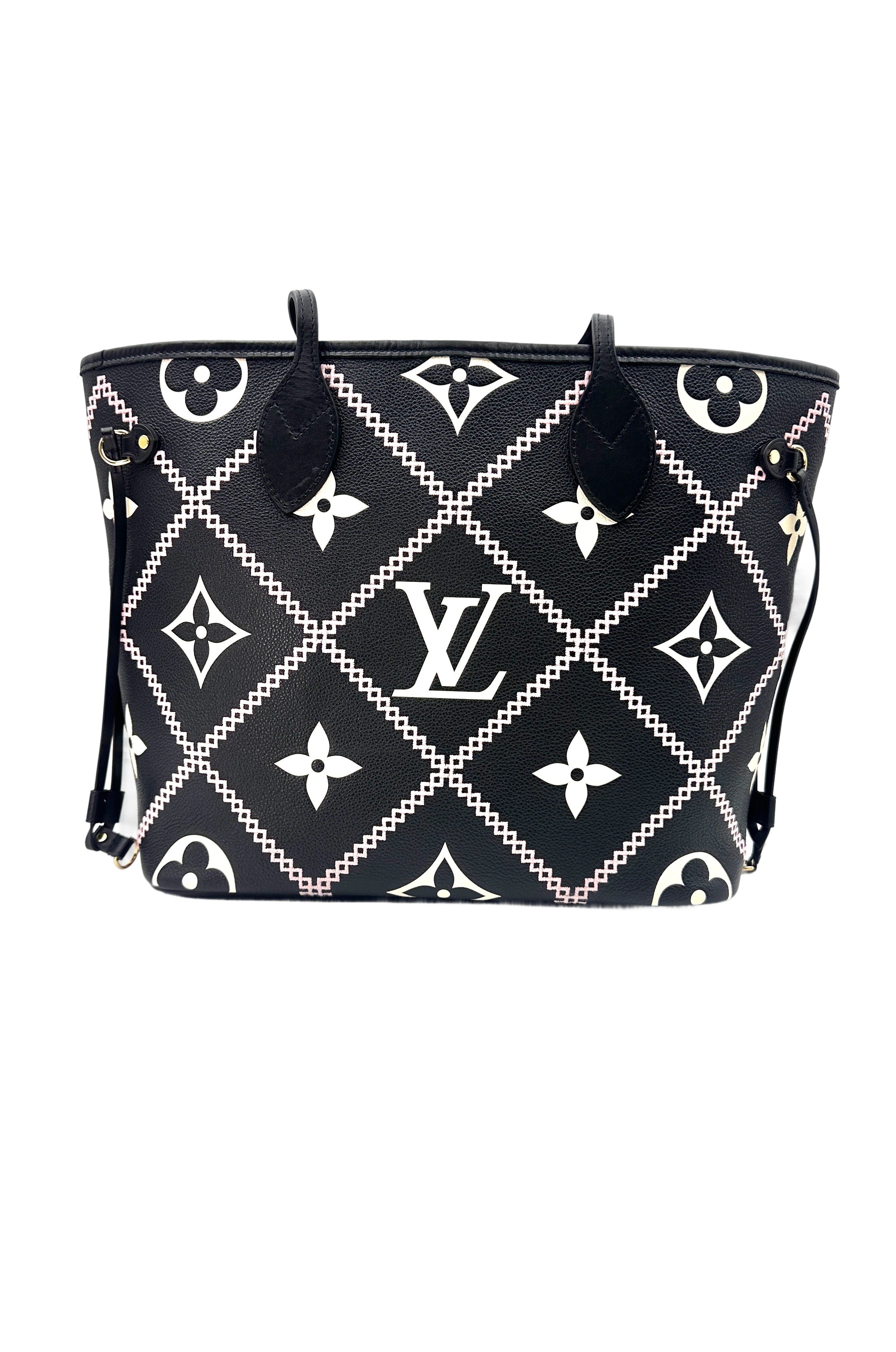 Louis Vuitton Neverfull MM Black Monogram Empreinte Broderies Handle Bag With Pouch IRIS069