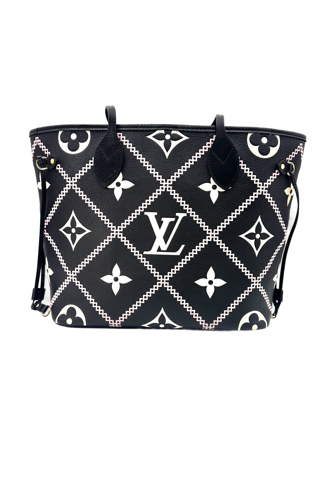Louis Vuitton Neverfull MM Black Monogram Empreinte Broderies Handle Bag With Pouch IRIS069