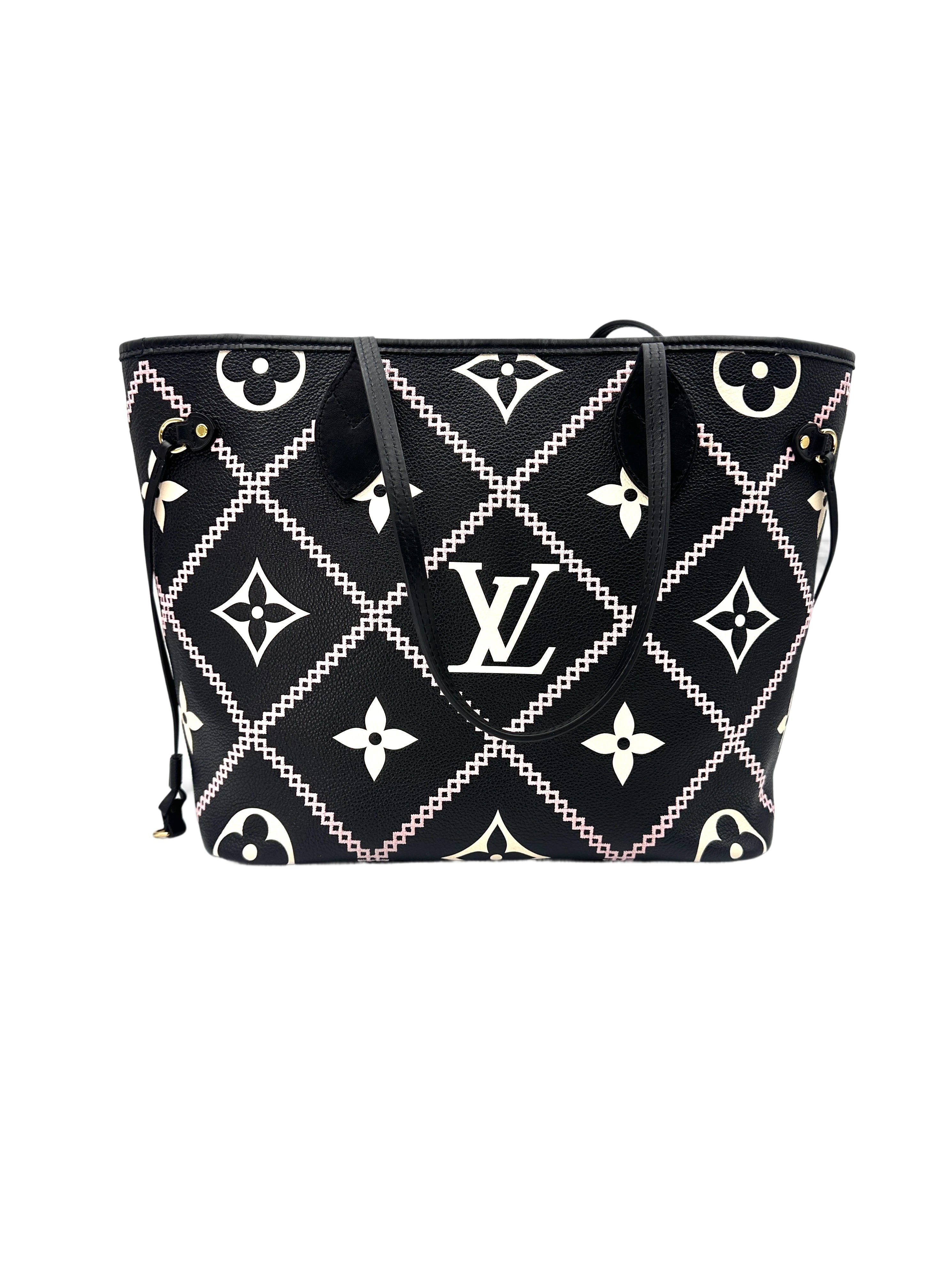 Louis Vuitton Neverfull MM Black Monogram Empreinte Broderies Handle Bag With Pouch IRIS069