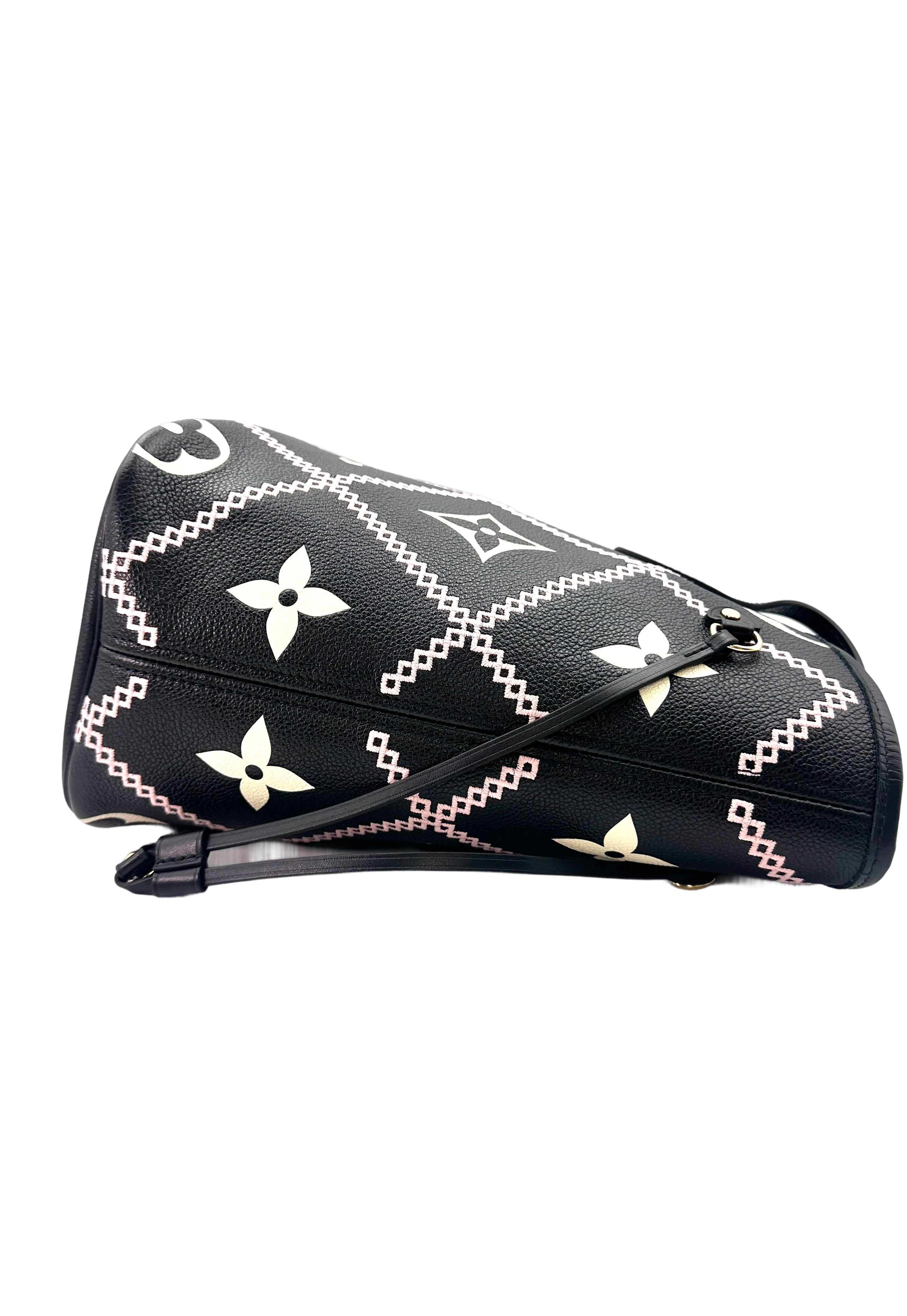 Louis Vuitton Neverfull MM Black Monogram Empreinte Broderies Handle Bag With Pouch IRIS069