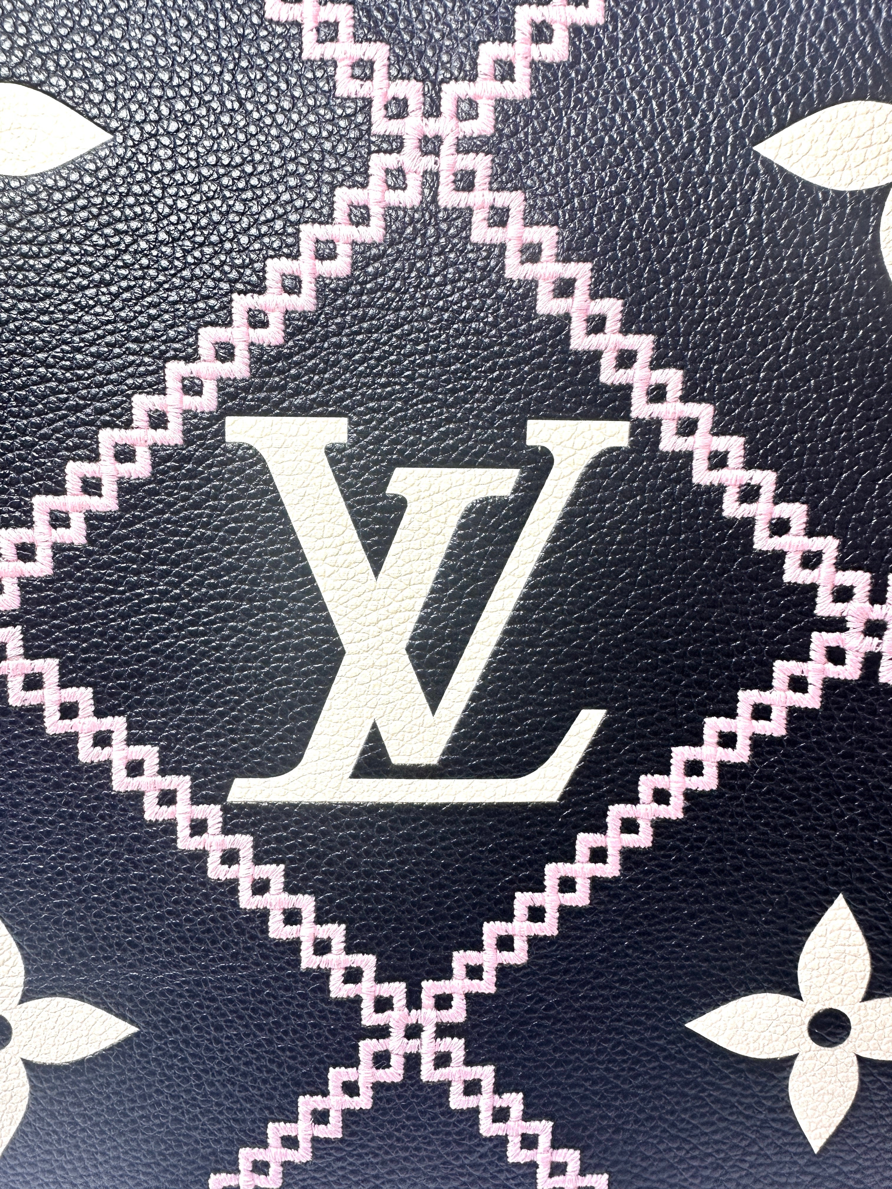 Louis Vuitton Neverfull MM Black Monogram Empreinte Broderies Handle Bag With Pouch IRIS069