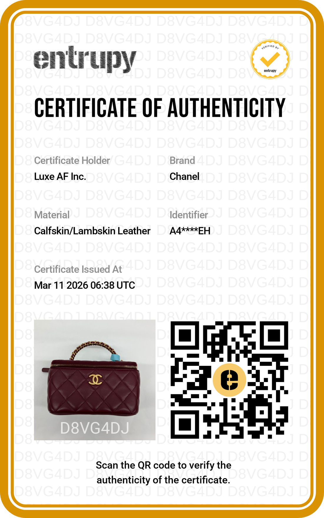 Chanel Dark Red Quilted Leather Top Handle Vanity Case(A4***EH) CC1515
