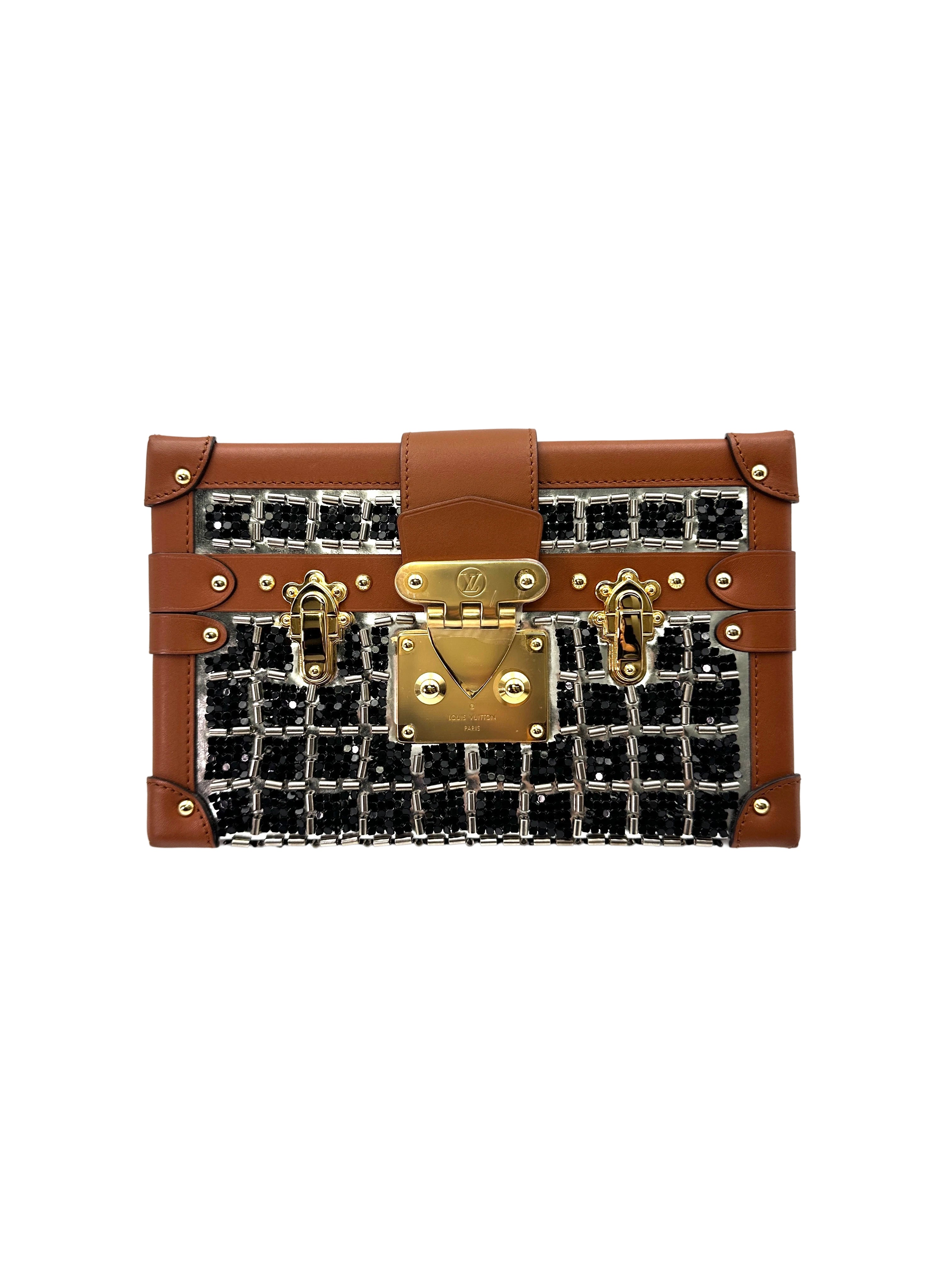 Louis Vuitton Limited Edition Petite Malle Leather & Bead Embroidered Shoulder Bag LV2114