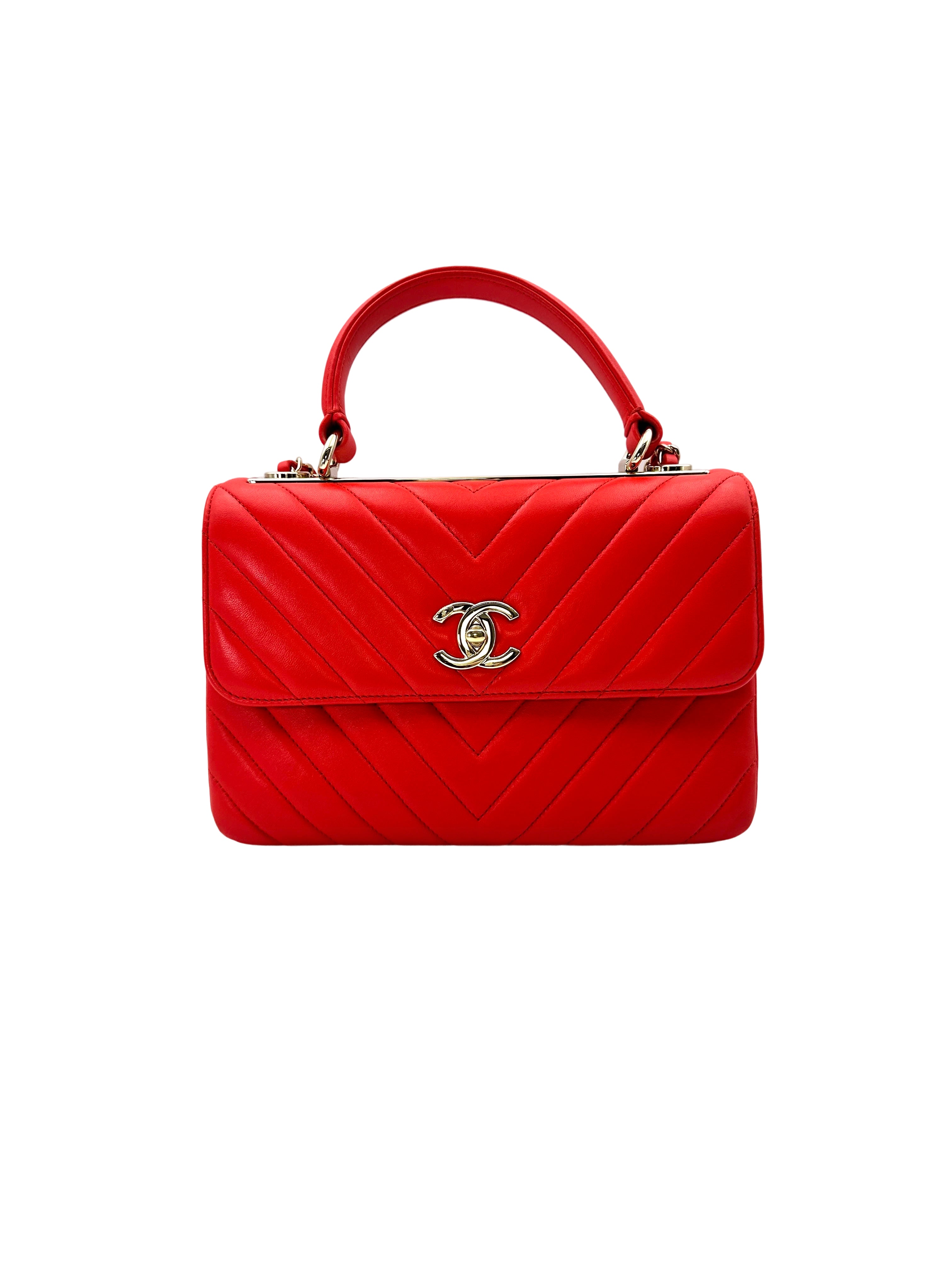 Chanel CoCo Handle Red Chevron Quilted Leather Handle Bag(26***62) CC1524