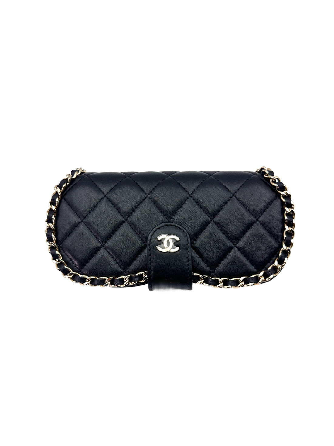 Chanel 22P Black Quilted Leather Chain Glasses Case Bag(32***19) CC1525