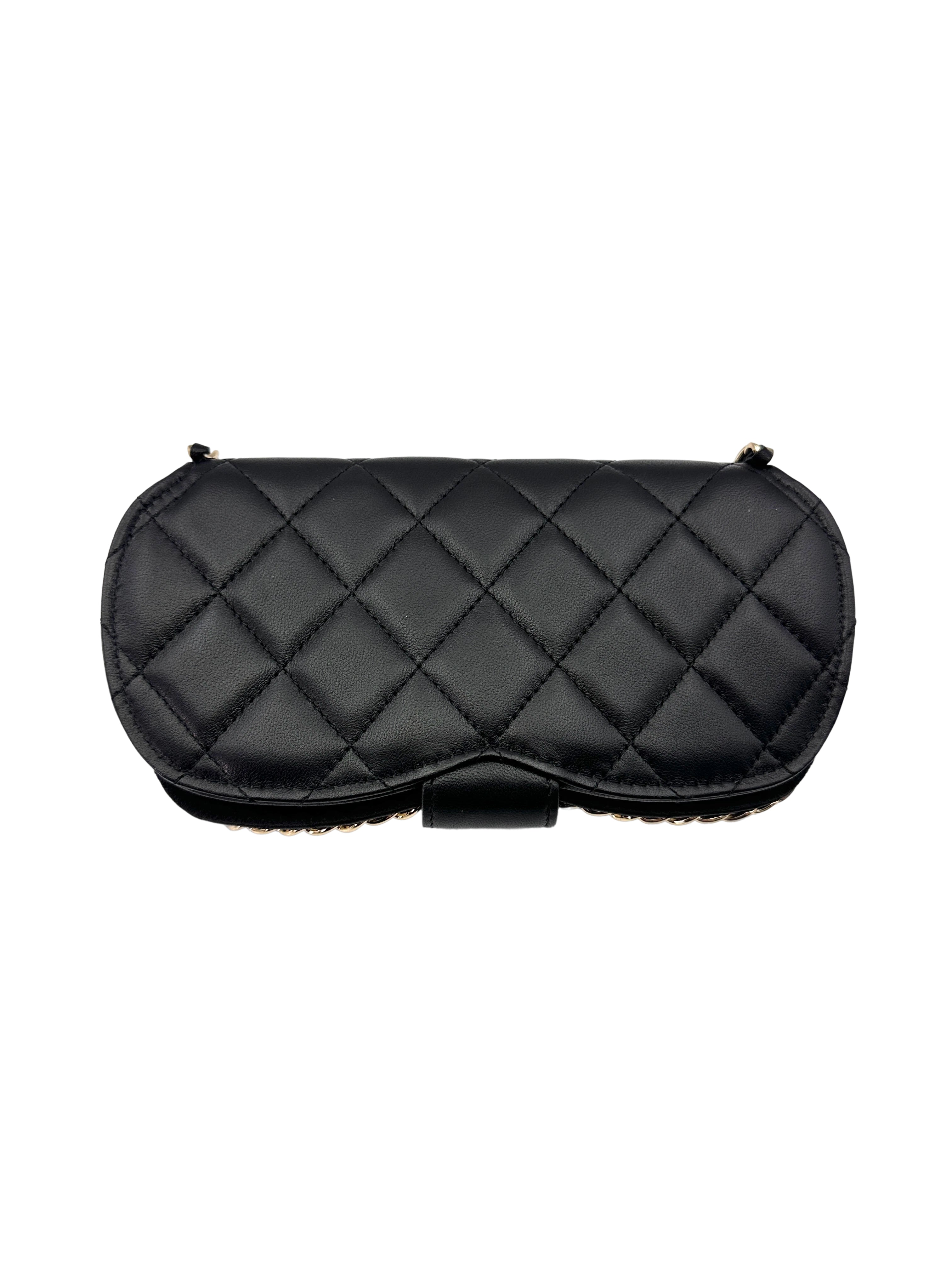 Chanel 22P Black Quilted Leather Chain Glasses Case Bag(32***19) CC1525