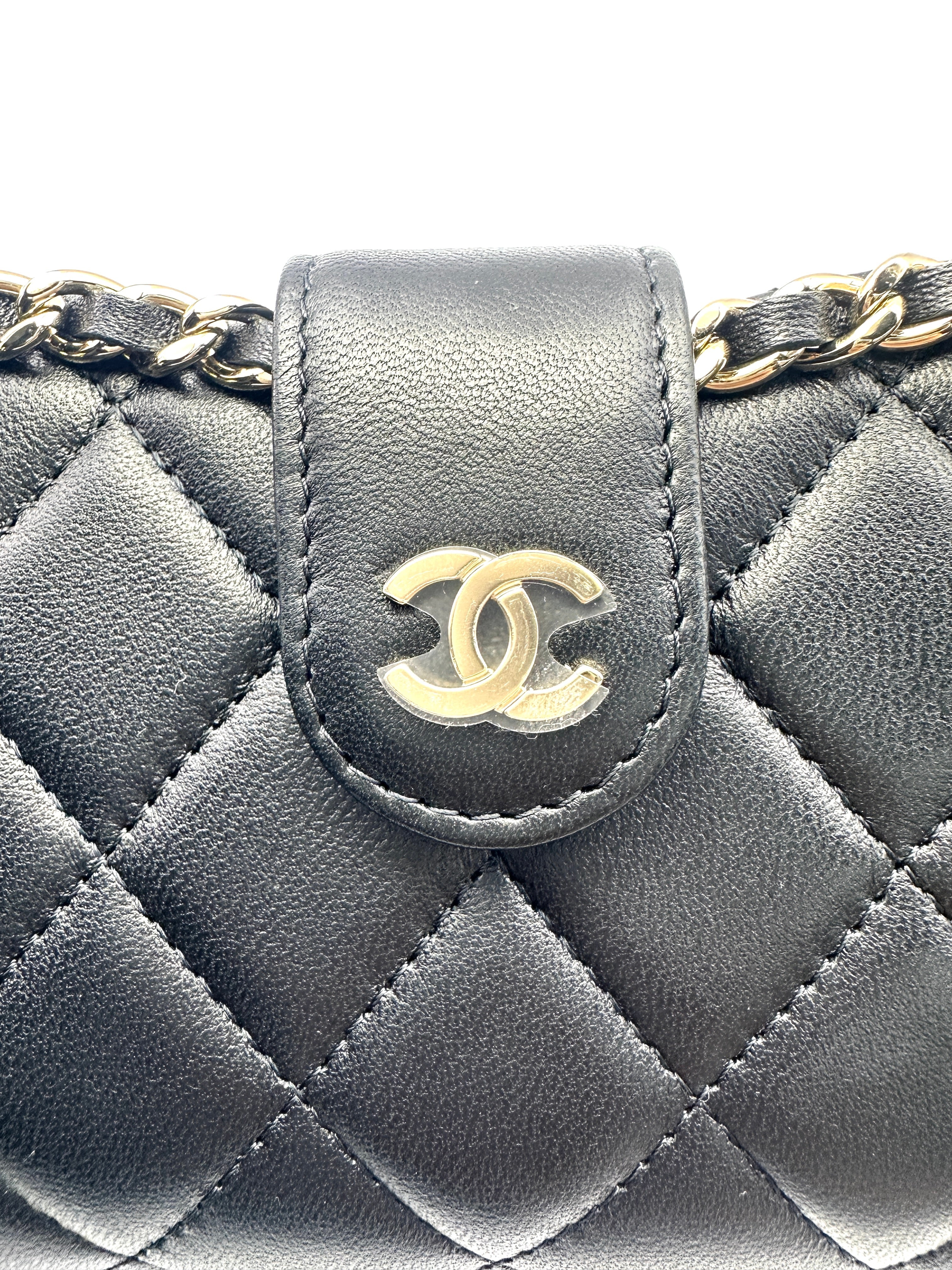 Chanel 22P Black Quilted Leather Chain Glasses Case Bag(32***19) CC1525