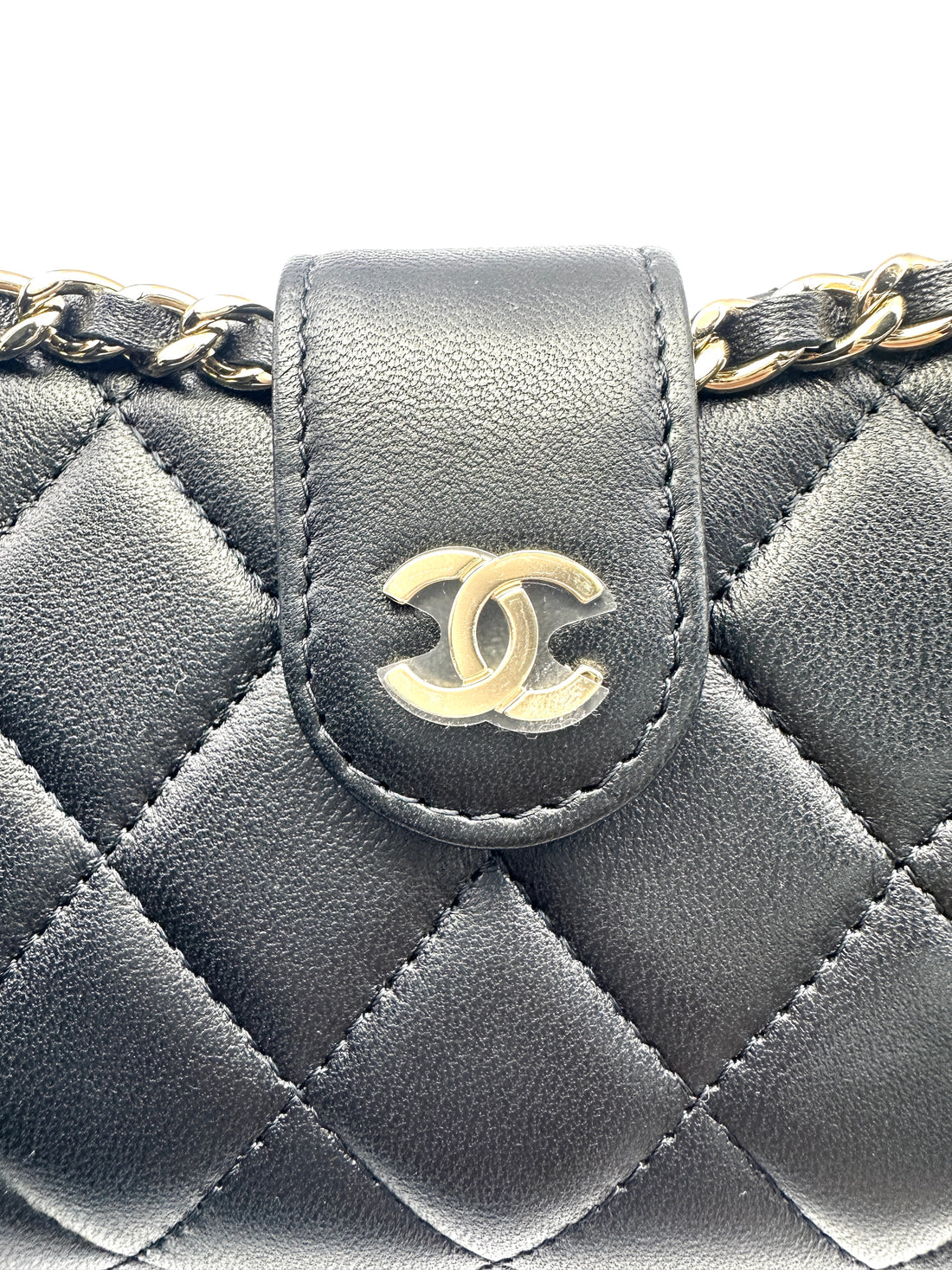 Chanel 22P Black Quilted Leather Chain Glasses Case Bag(32***19) CC1525