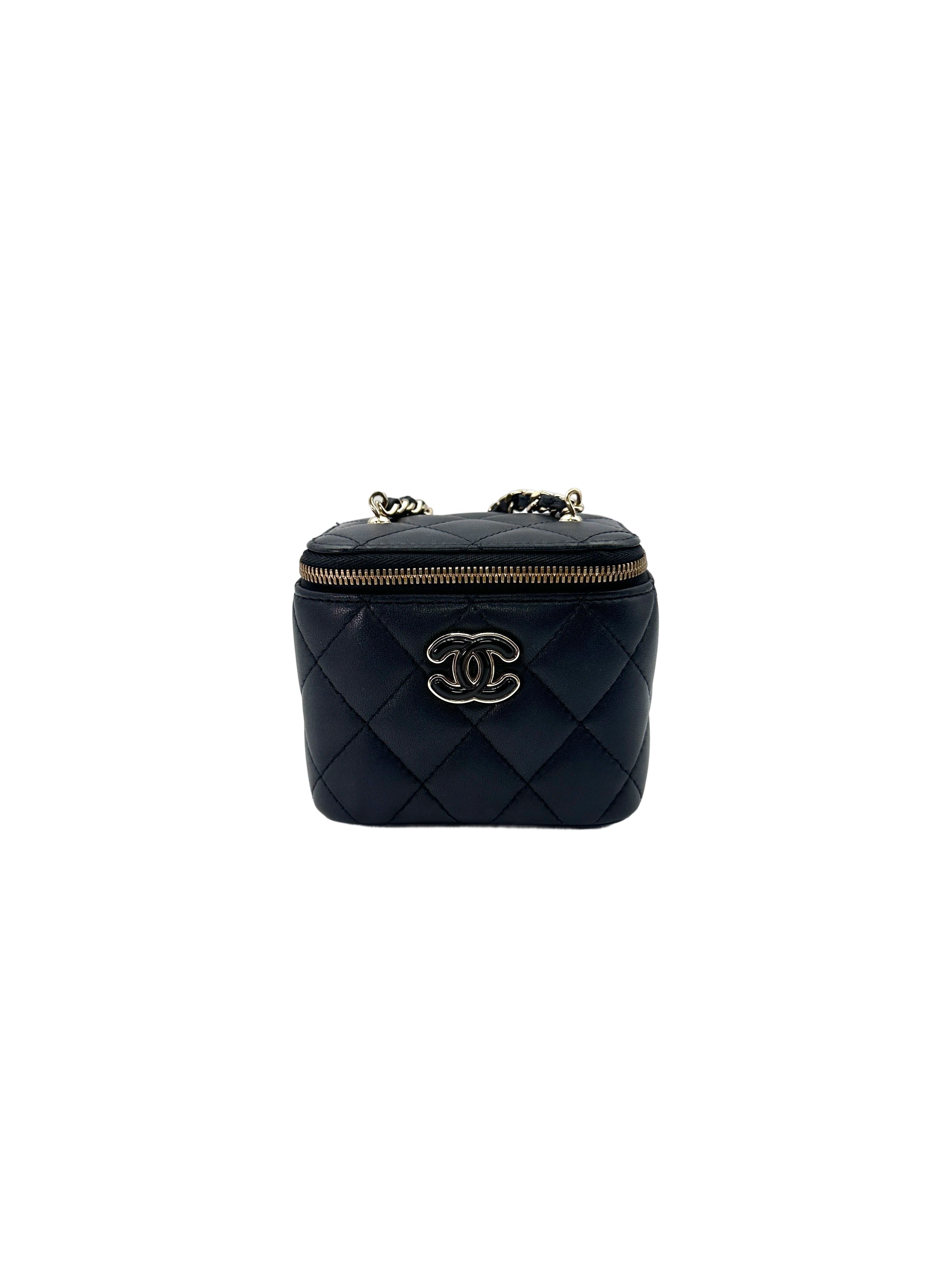 Chanel 23P Black Quilted Leather Chain Vanity Case(T5***E7) CC1521