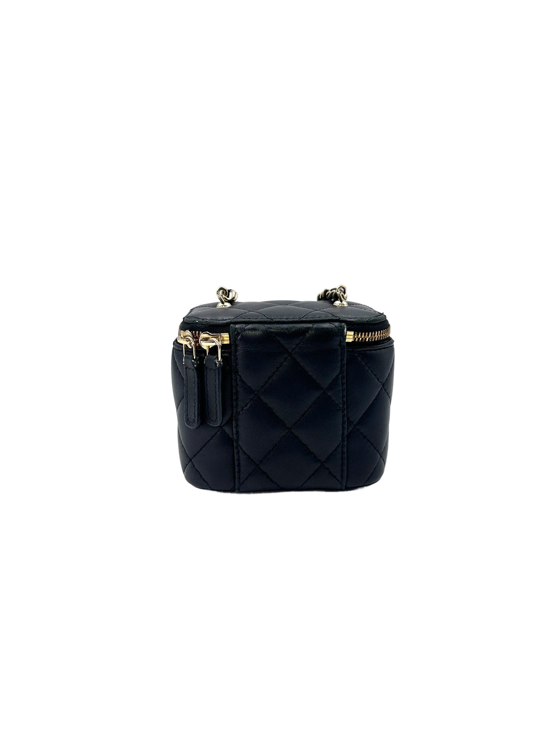 Chanel 23P Black Quilted Leather Chain Vanity Case(T5***E7) CC1521