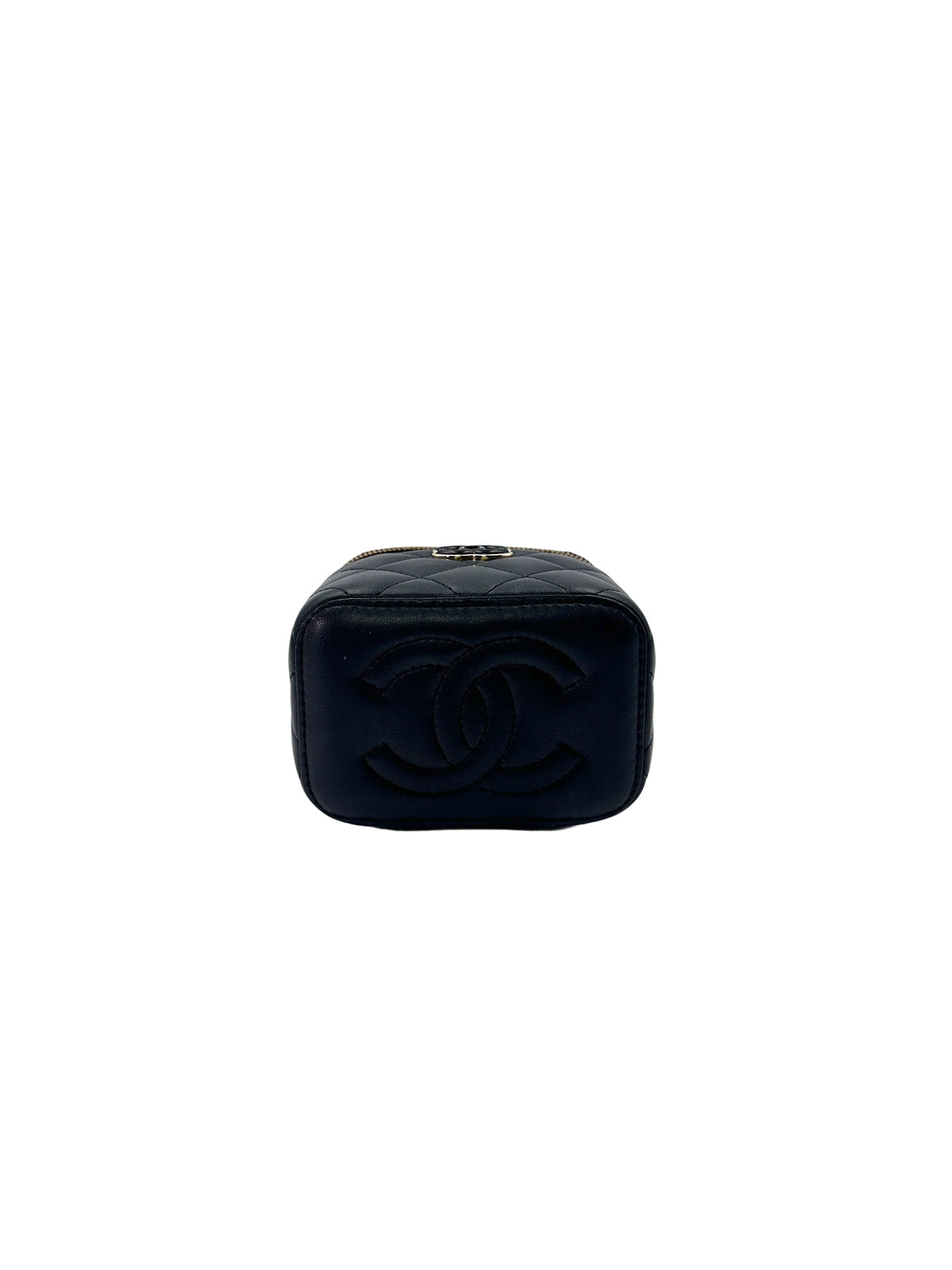 Chanel 23P Black Quilted Leather Chain Vanity Case(T5***E7) CC1521