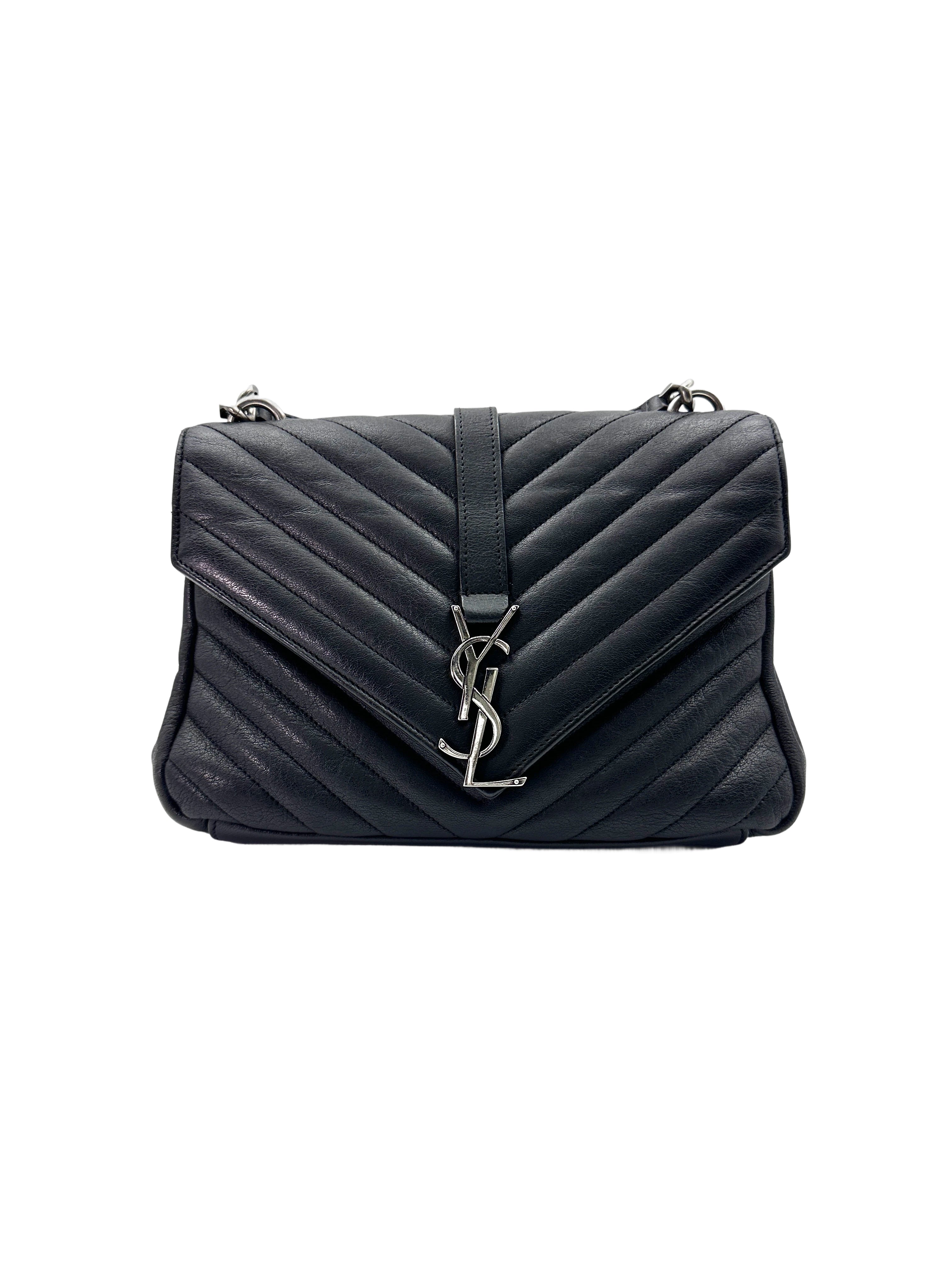 Saint Laurent College Black Chevron Quilted Leather Handle Bag SL173