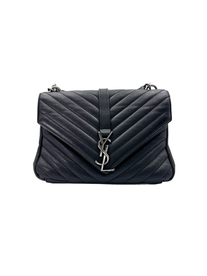 Saint Laurent College Black Chevron Quilted Leather Handle Bag SL173