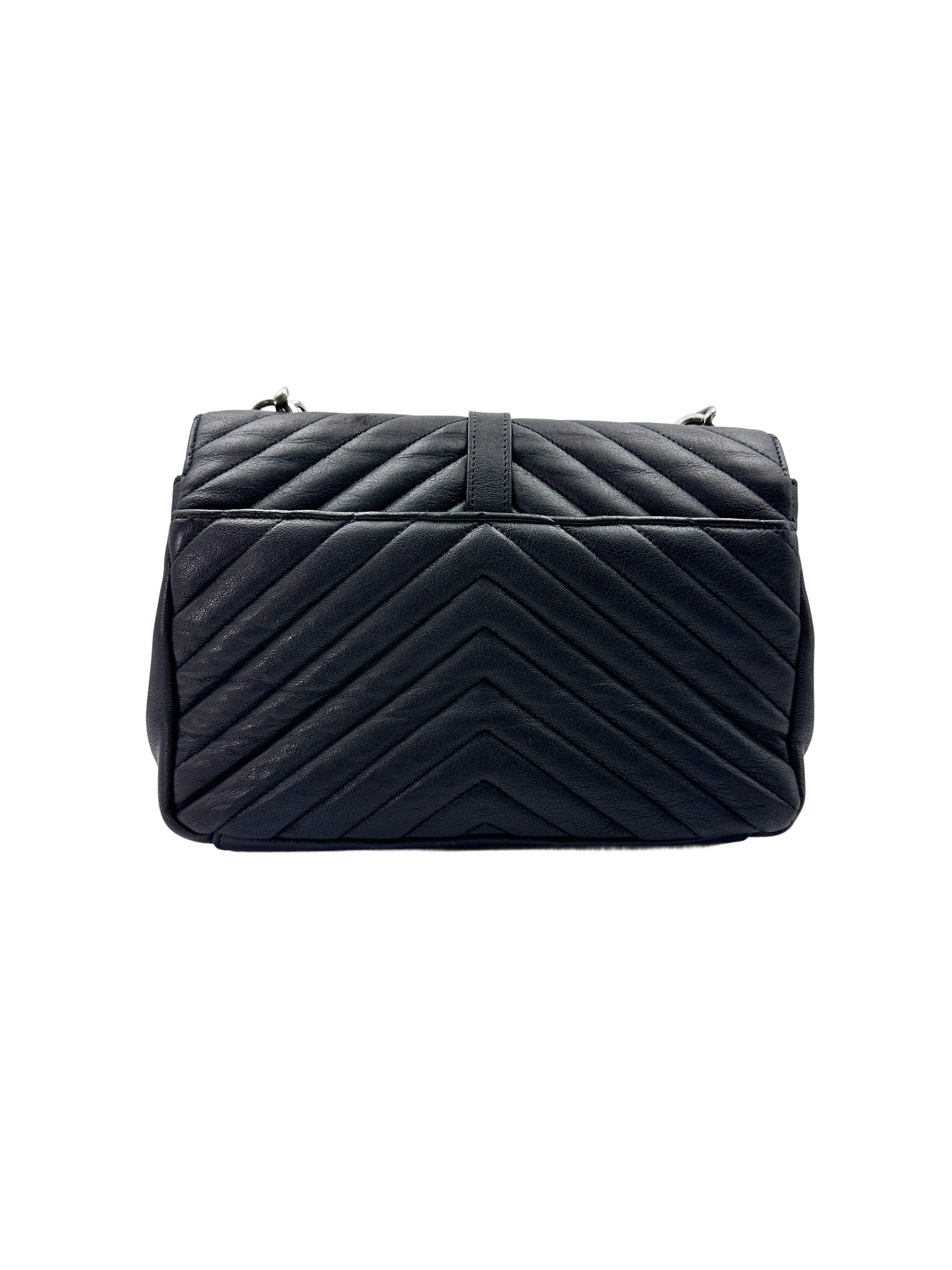 Saint Laurent College Black Chevron Quilted Leather Handle Bag SL173