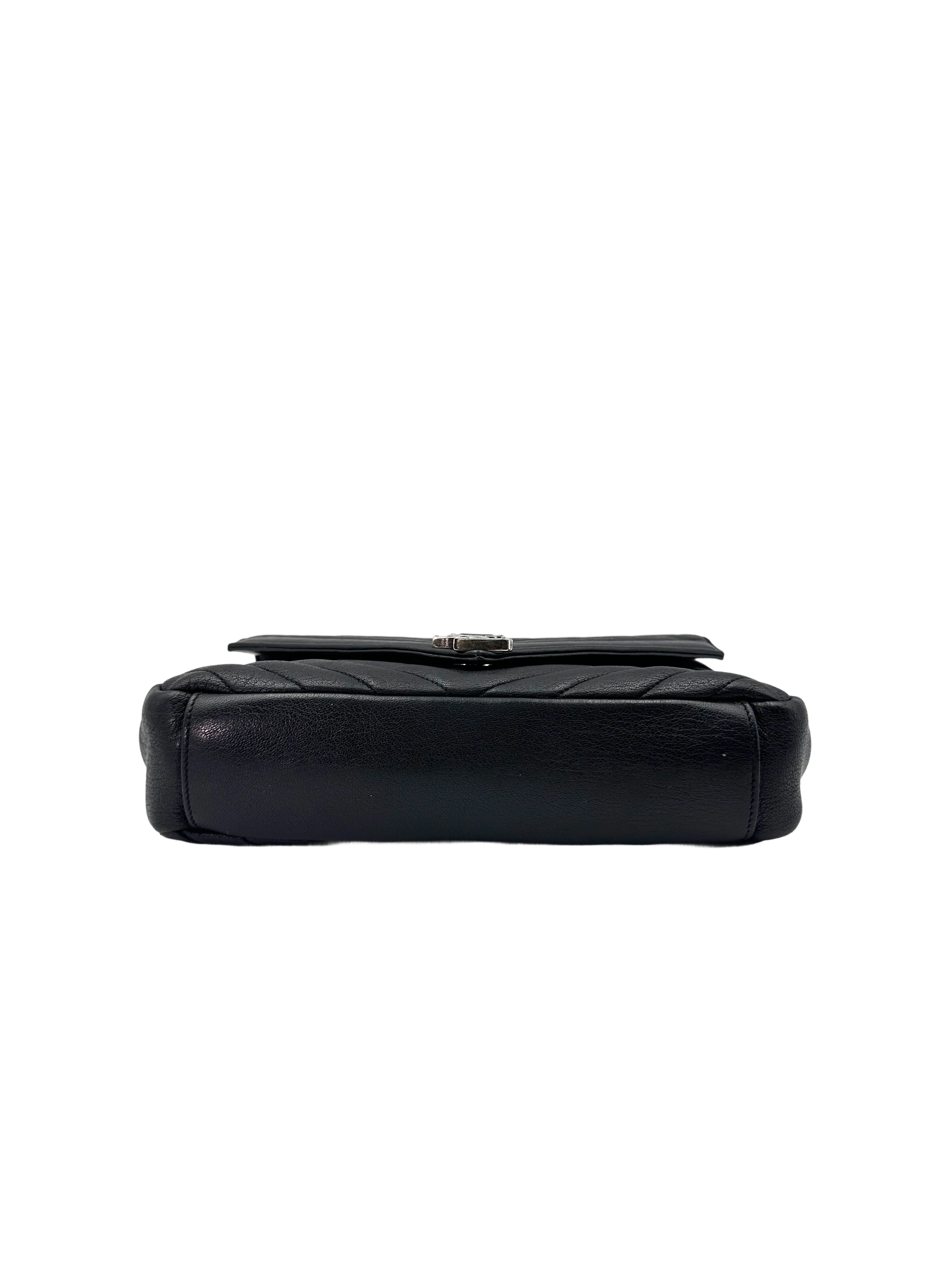 Saint Laurent College Black Chevron Quilted Leather Handle Bag SL173