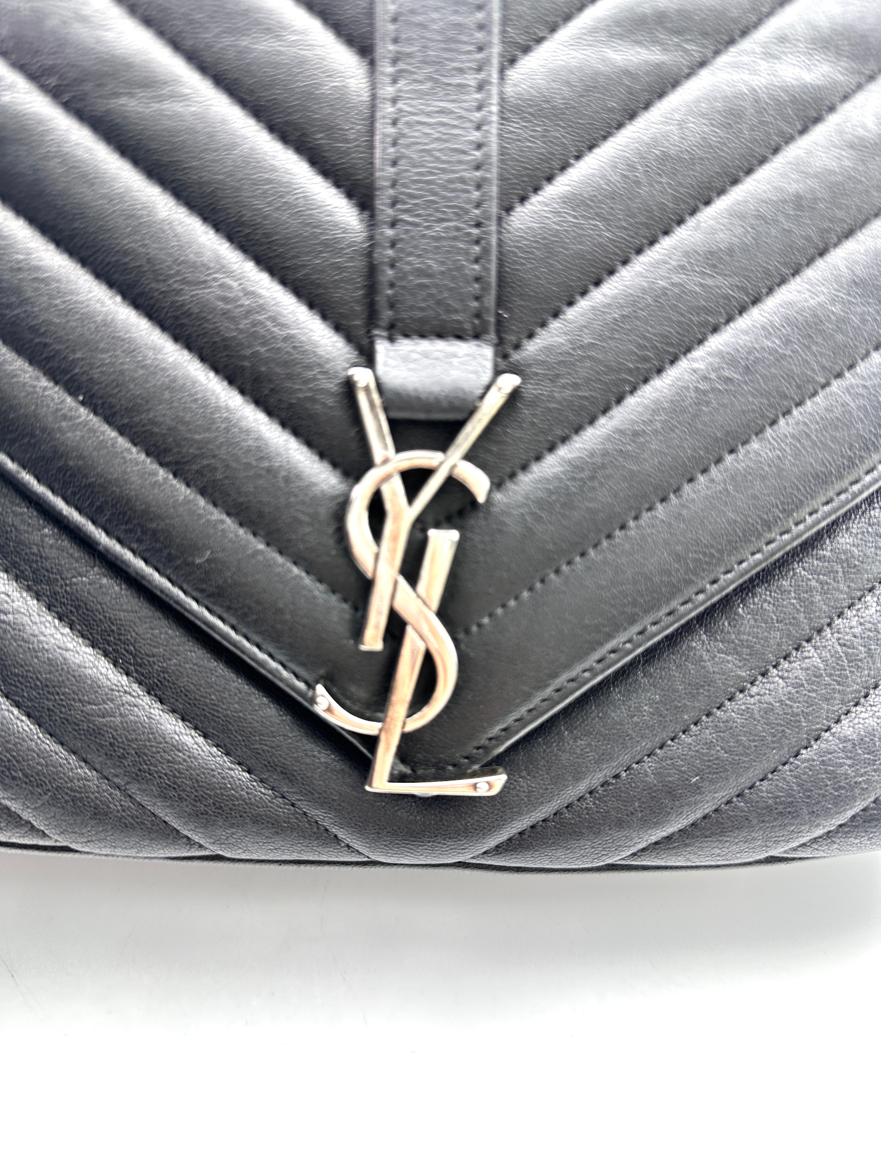Saint Laurent College Black Chevron Quilted Leather Handle Bag SL173