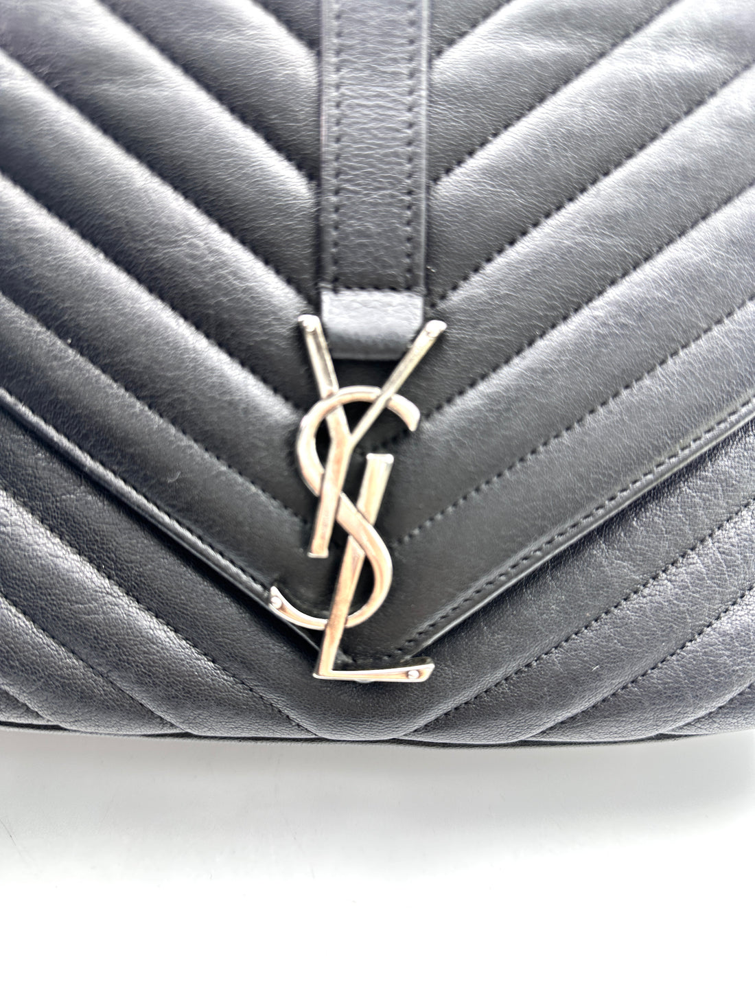 Saint Laurent College Black Chevron Quilted Leather Handle Bag SL173