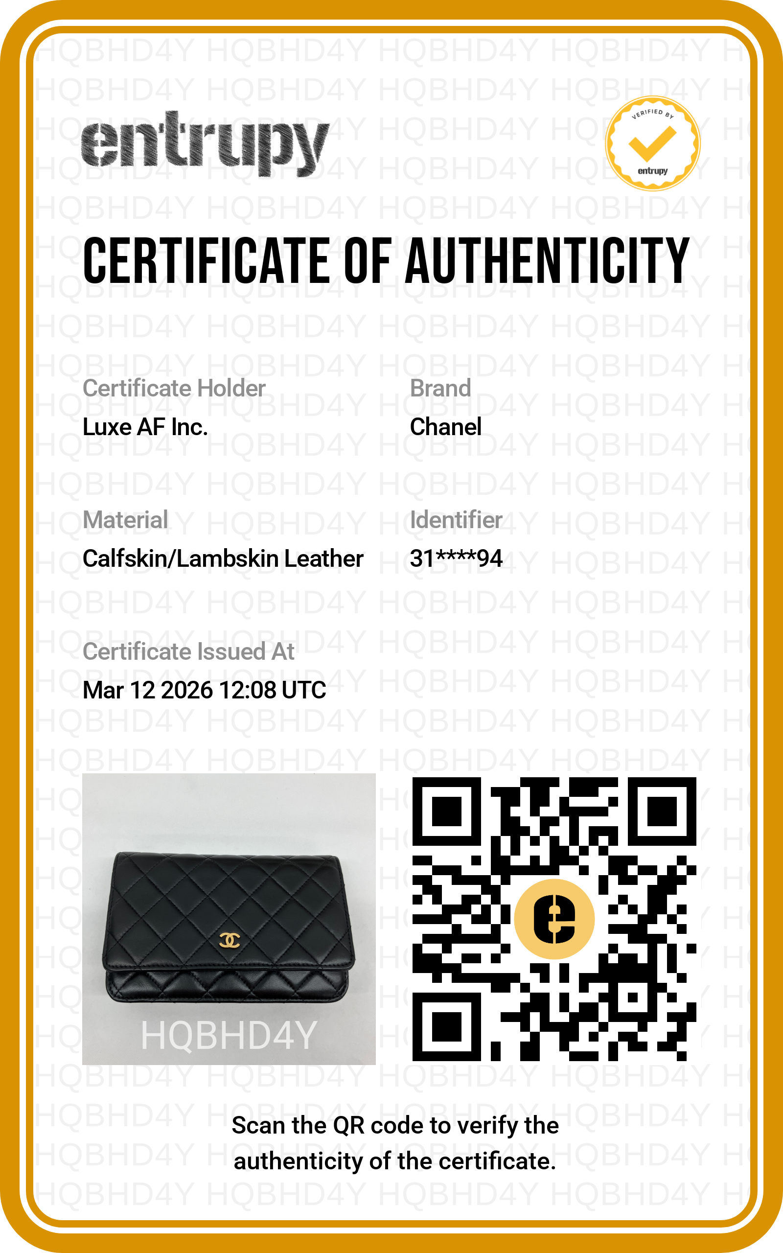 Chanel Black Quilted Lambskin Wallet On Chain With Gold Buckle(31***94) CC1532