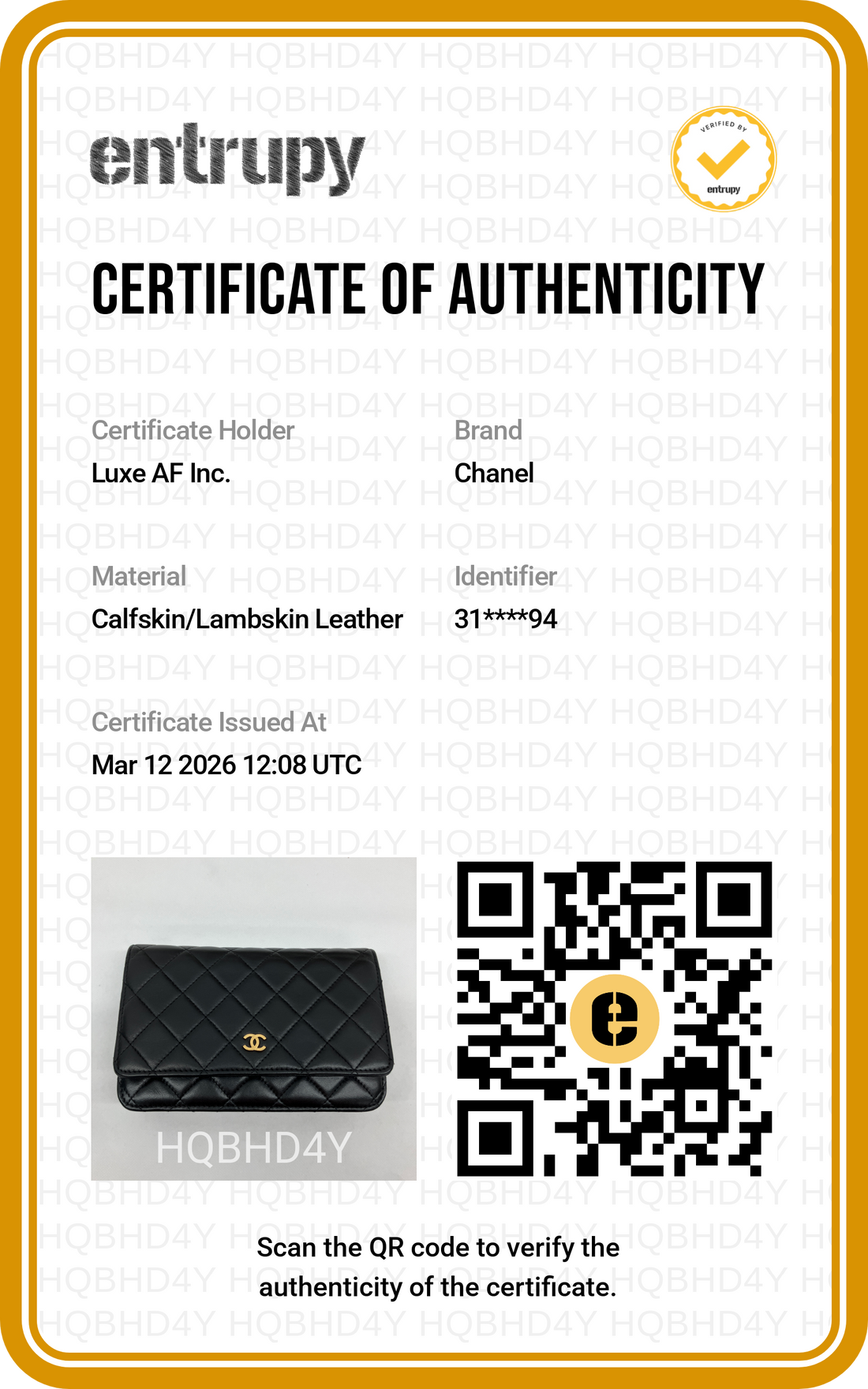 Chanel Black Quilted Lambskin Wallet On Chain With Gold Buckle(31***94) CC1532