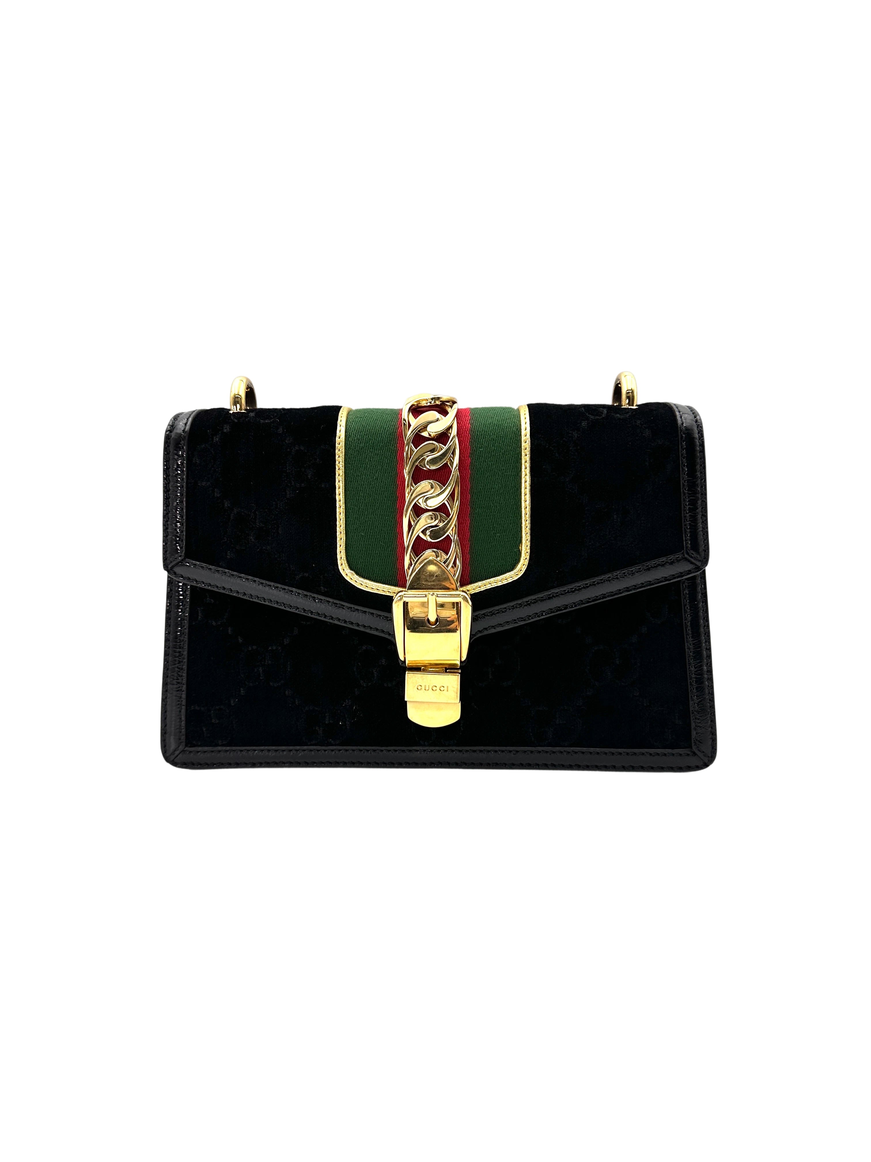 Gucci Sylvie Black Tweed Leather Medium Size Handle Bag GG760