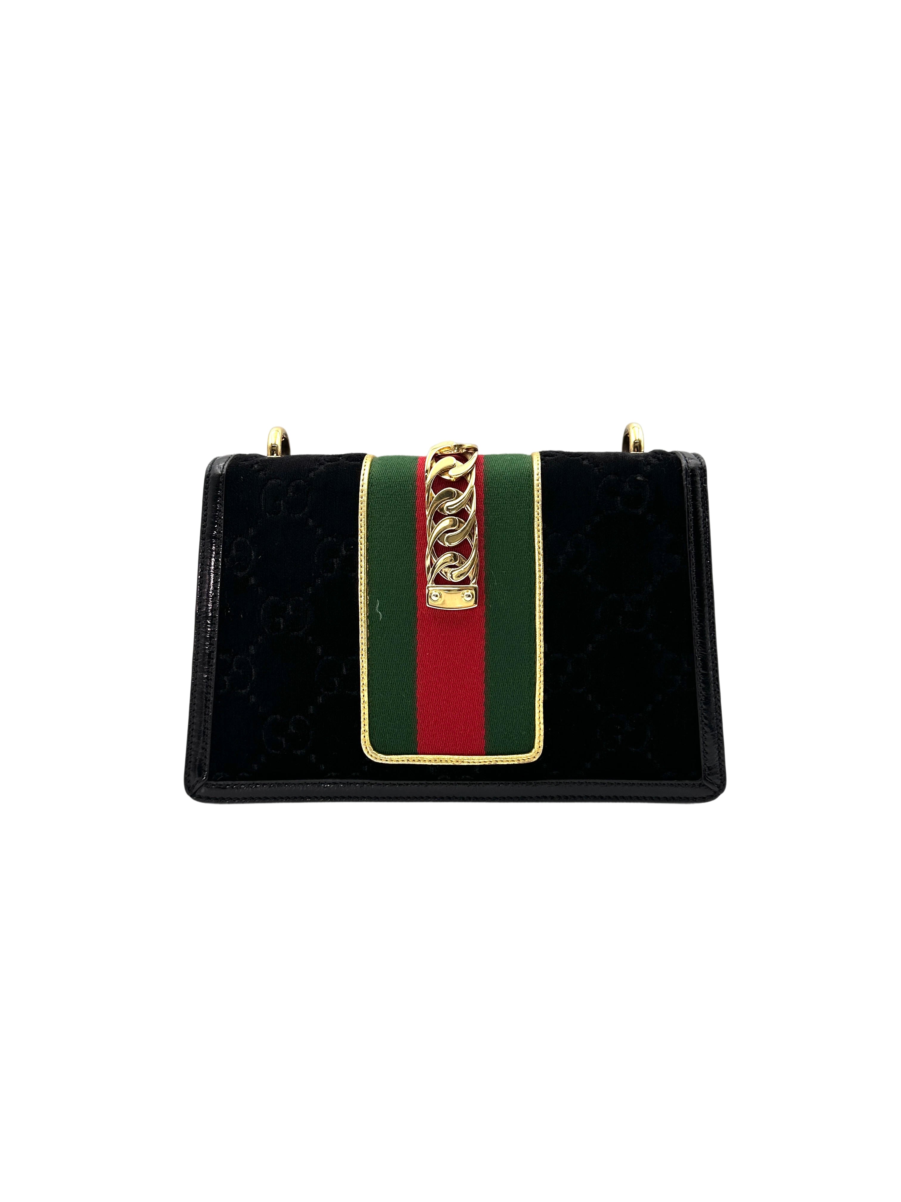 Gucci Sylvie Black Tweed Leather Medium Size Handle Bag GG760