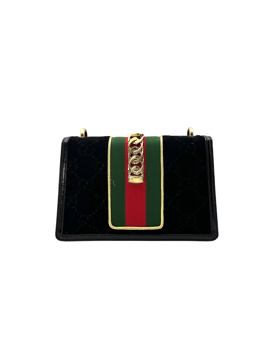 Gucci Sylvie Black Tweed Leather Medium Size Handle Bag GG760