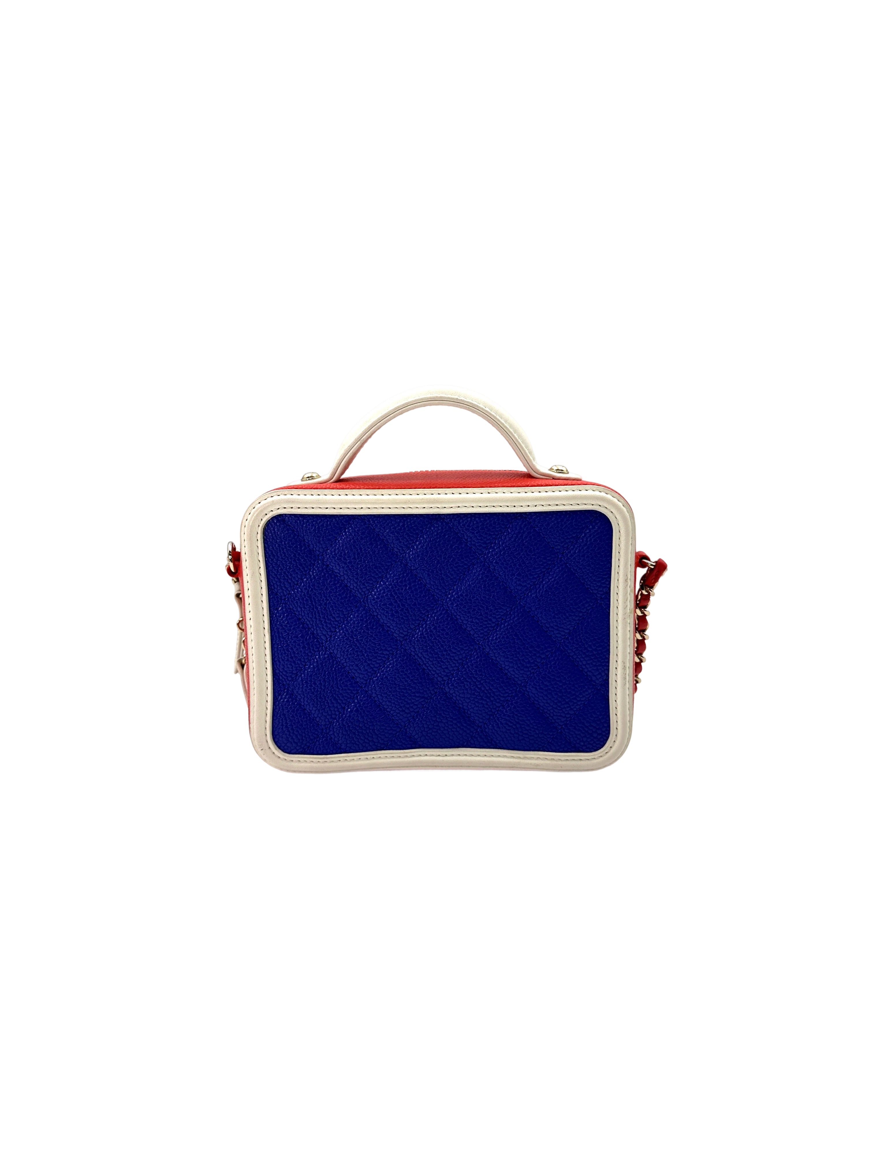 Chanel CC Filigree Blue/White Quilted Leather Top Handle Vanity Case(26***77) CC1534