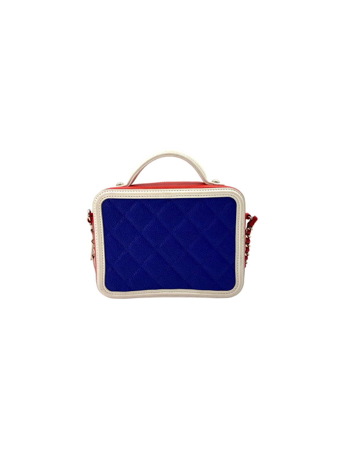 Chanel CC Filigree Blue/White Quilted Leather Top Handle Vanity Case(26***77) CC1534