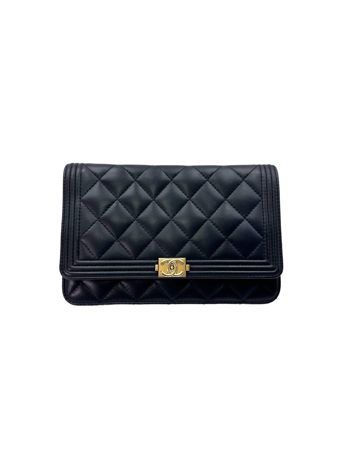 Chanel LeBoy Black Quilted Lambskin Wallet On Chain With Gold Buckle(22***38) CC1531