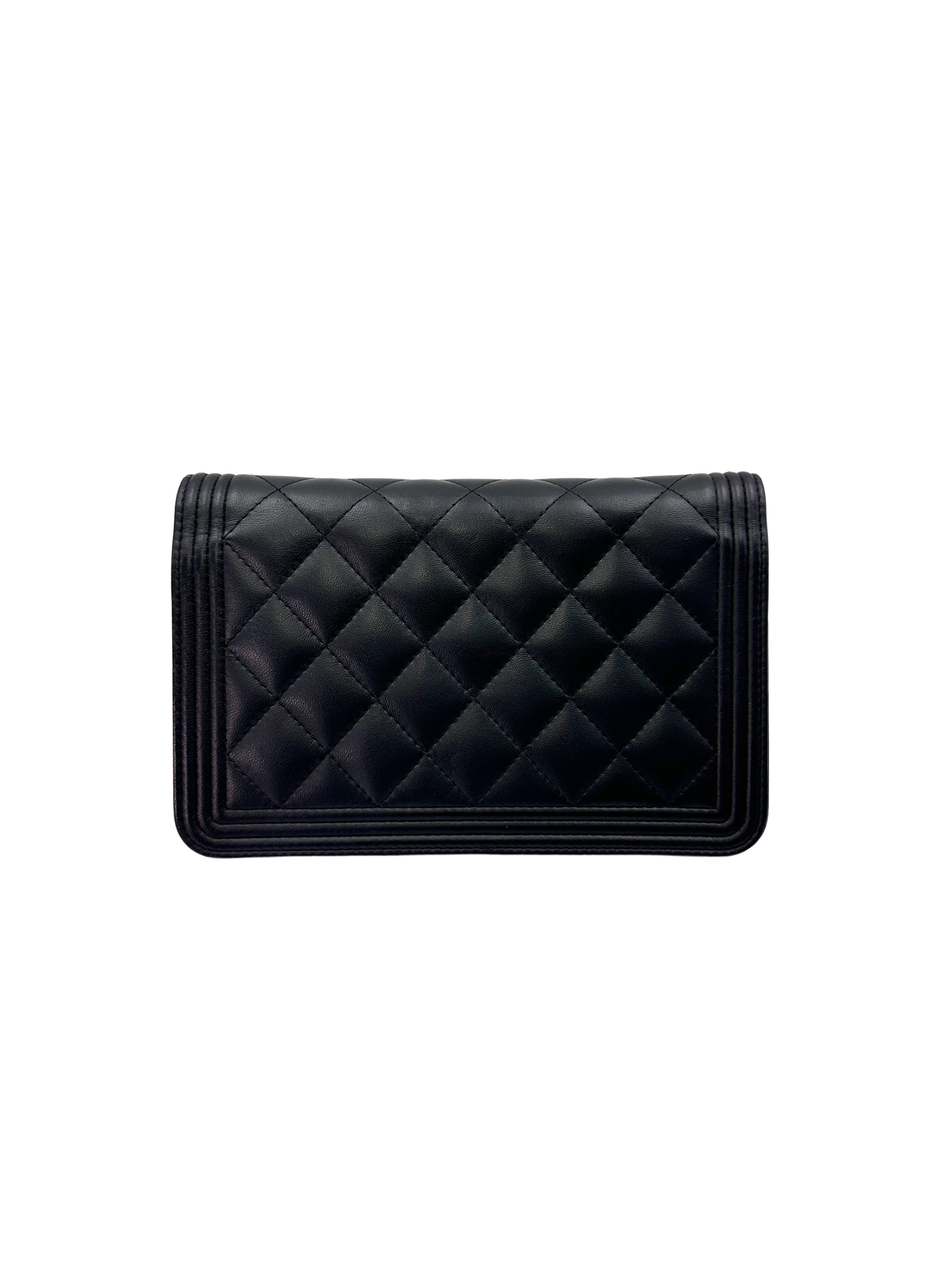 Chanel LeBoy Black Quilted Lambskin Wallet On Chain With Gold Buckle(22***38) CC1531