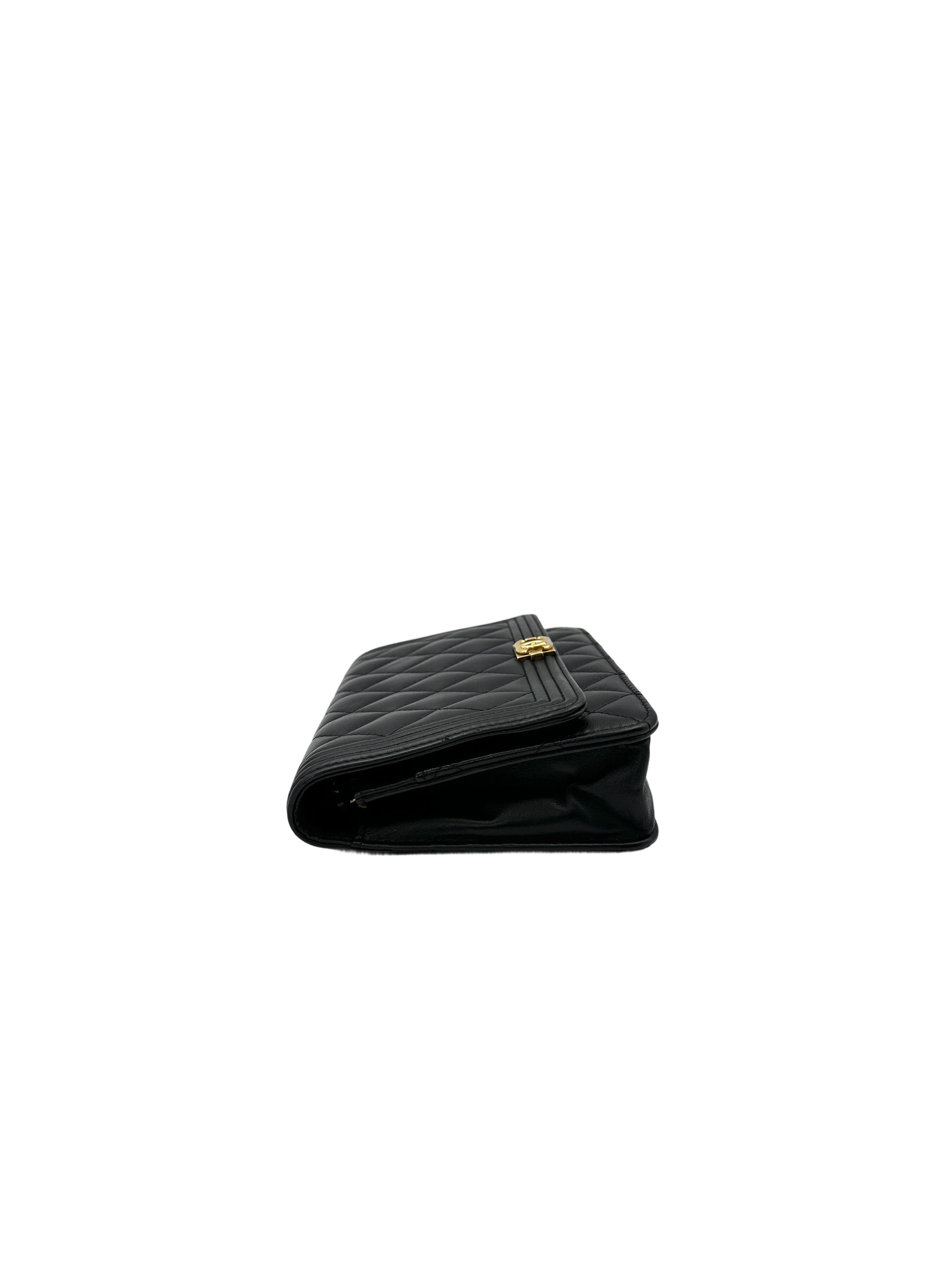 Chanel LeBoy Black Quilted Lambskin Wallet On Chain With Gold Buckle(22***38) CC1531