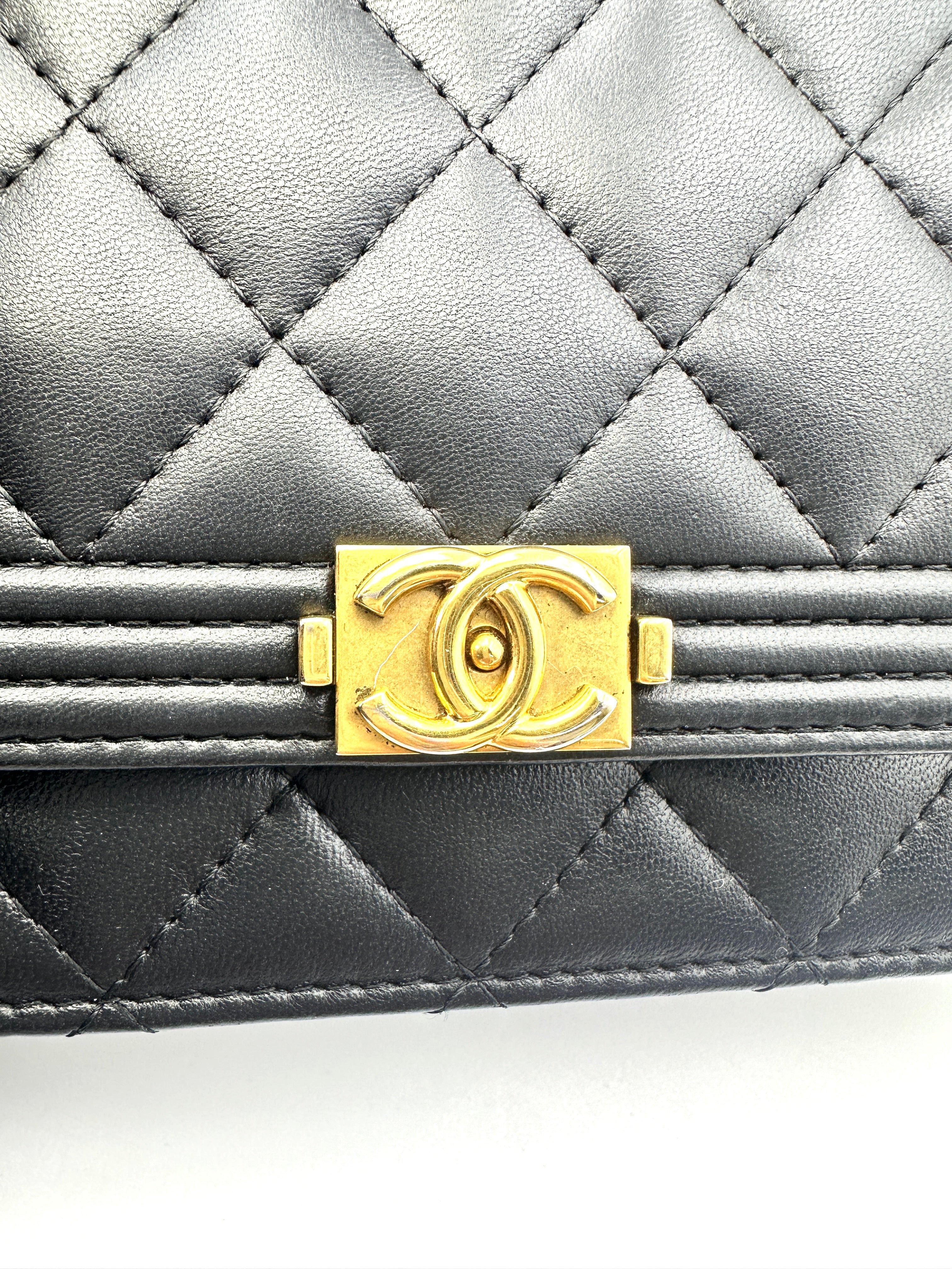 Chanel LeBoy Black Quilted Lambskin Wallet On Chain With Gold Buckle(22***38) CC1531