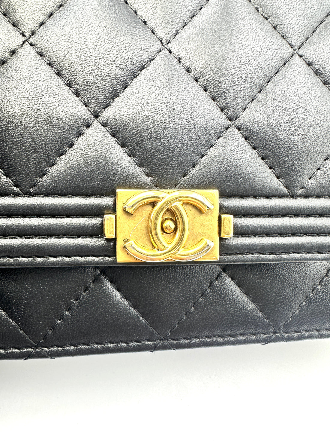 Chanel LeBoy Black Quilted Lambskin Wallet On Chain With Gold Buckle(22***38) CC1531