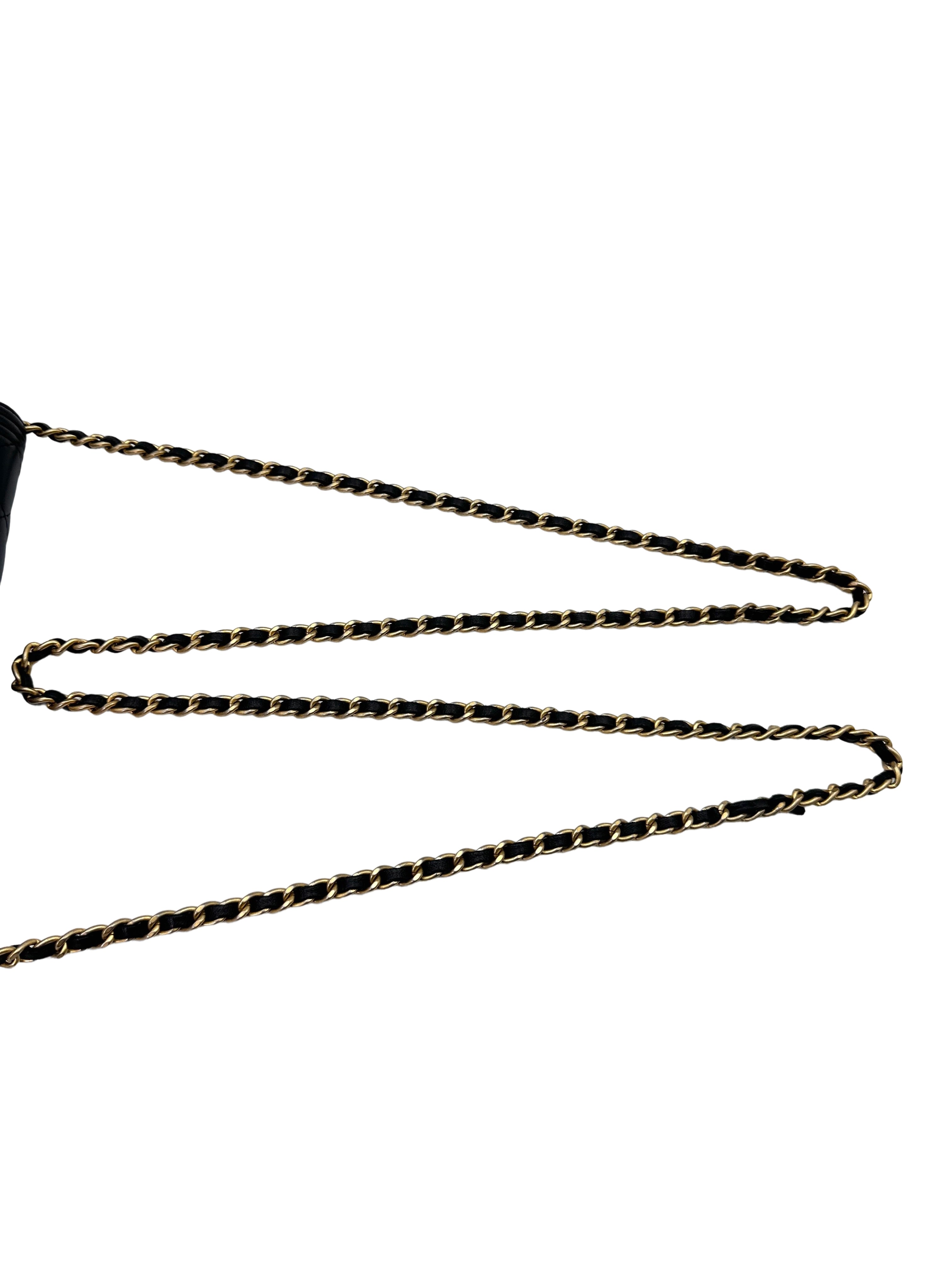 Chanel LeBoy Black Quilted Lambskin Wallet On Chain With Gold Buckle(22***38) CC1531