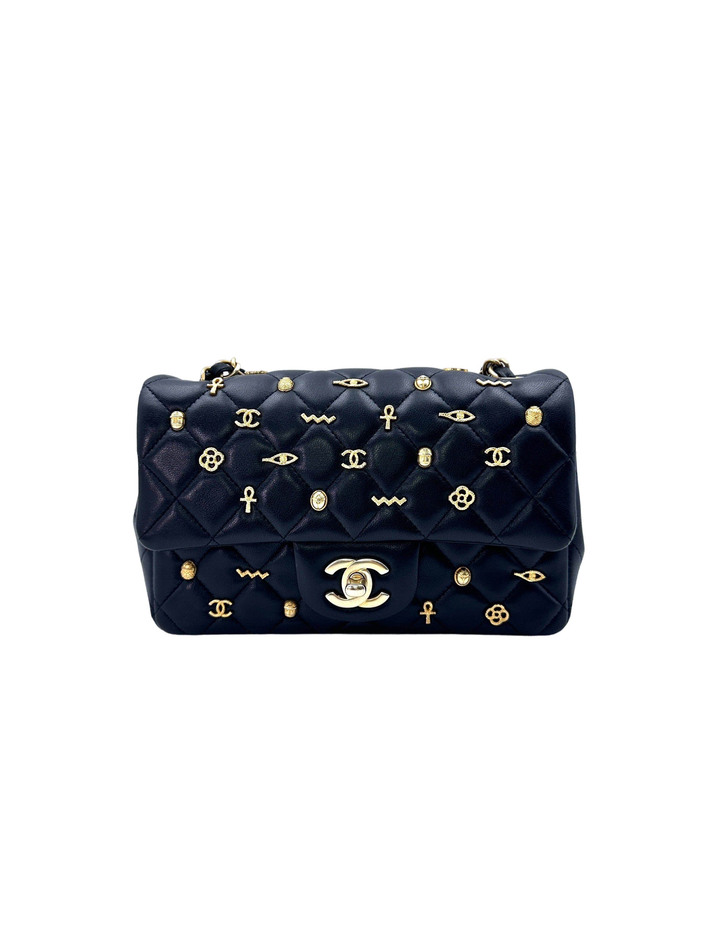 Chanel Egyption Amulet Classic Flap Black Quilted Lambskin Mini Shoulder Bag With Gold Hardware(27***27) IRIS072