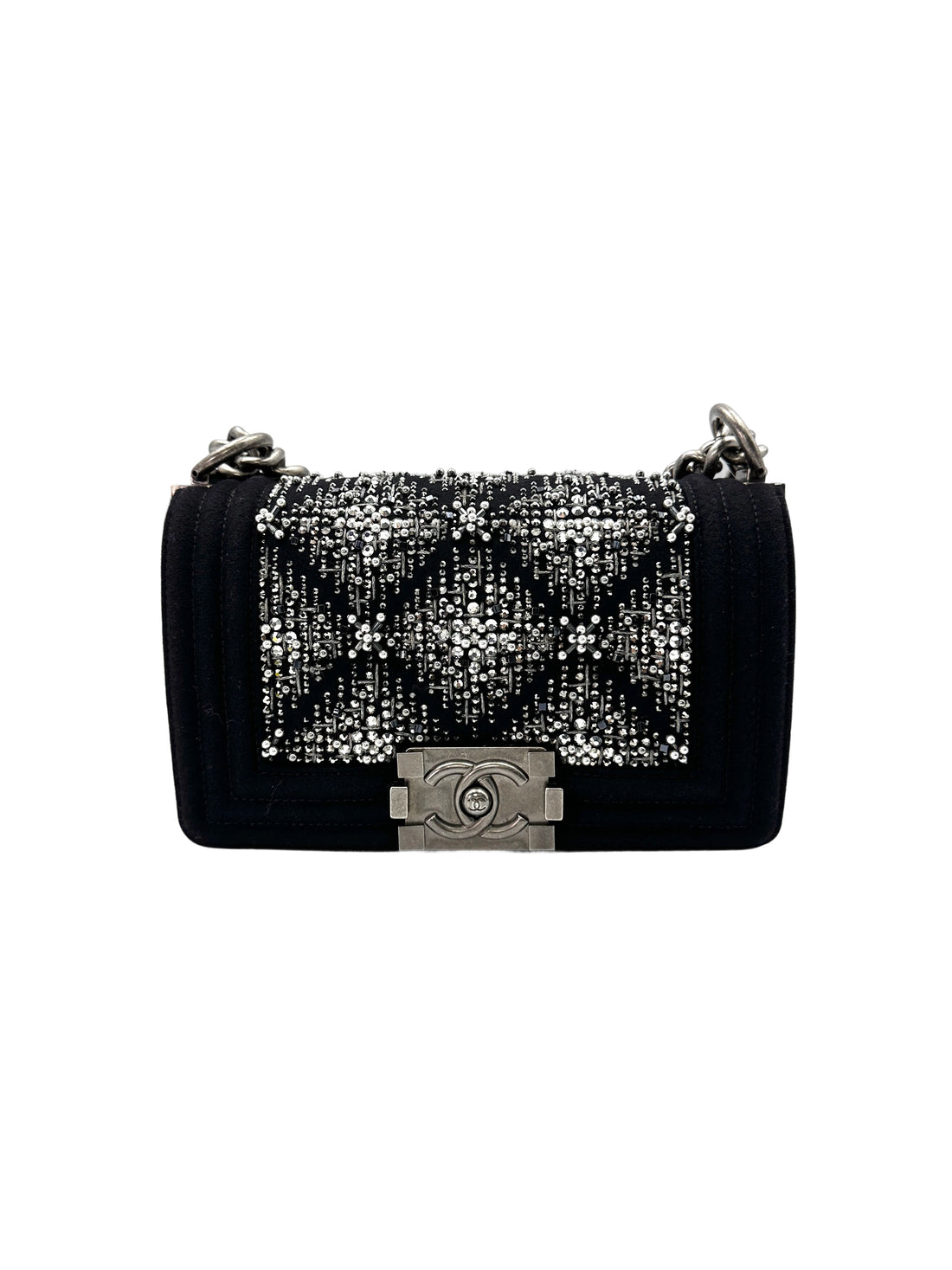 Chanel LeBoy Black Leather & Crystal/Sequin Embellishments Small Size Flap Bag With Silver Buckle(28***31) CC1537