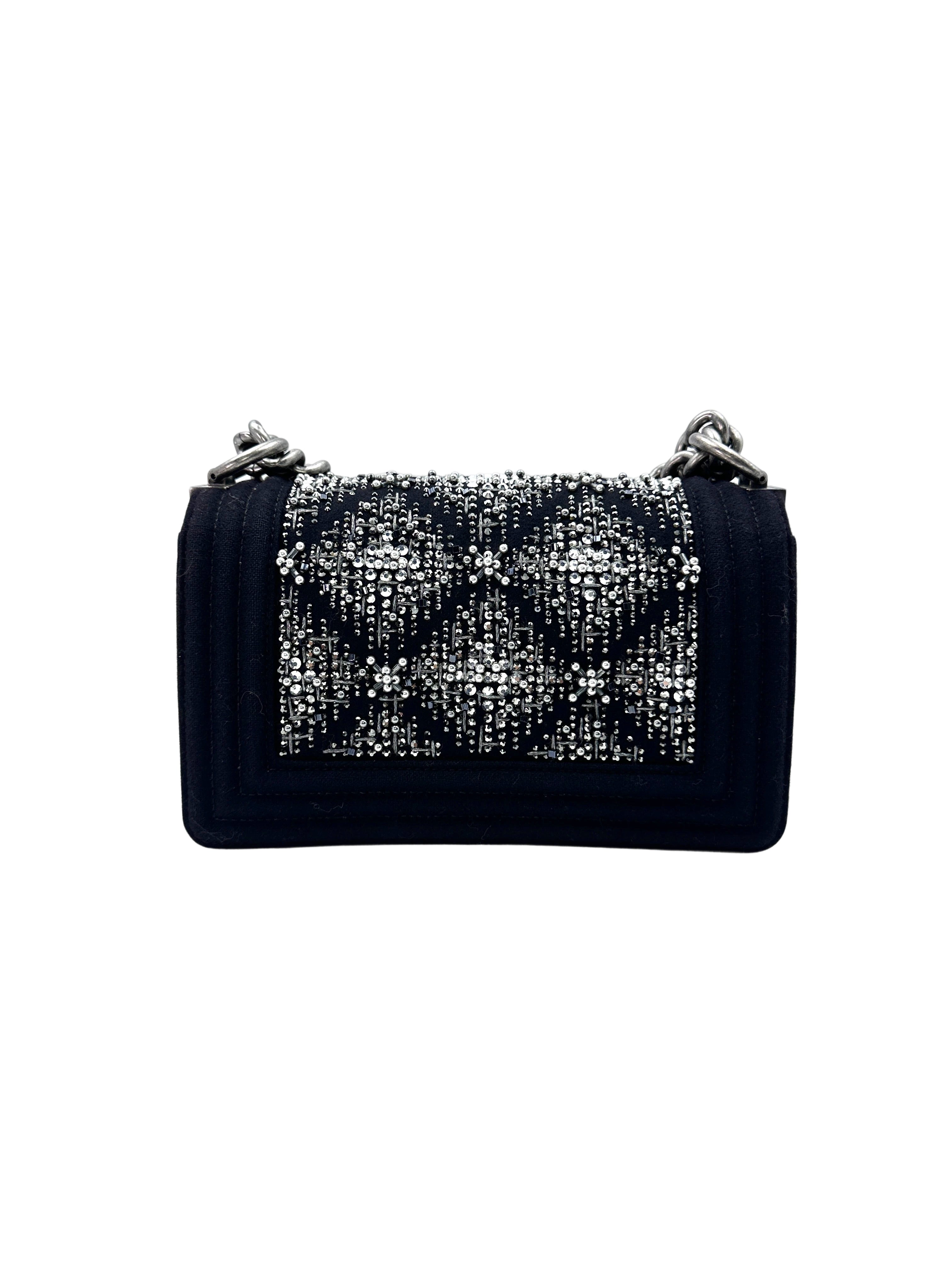 Chanel LeBoy Black Leather & Crystal/Sequin Embellishments Small Size Flap Bag With Silver Buckle(28***31) CC1537